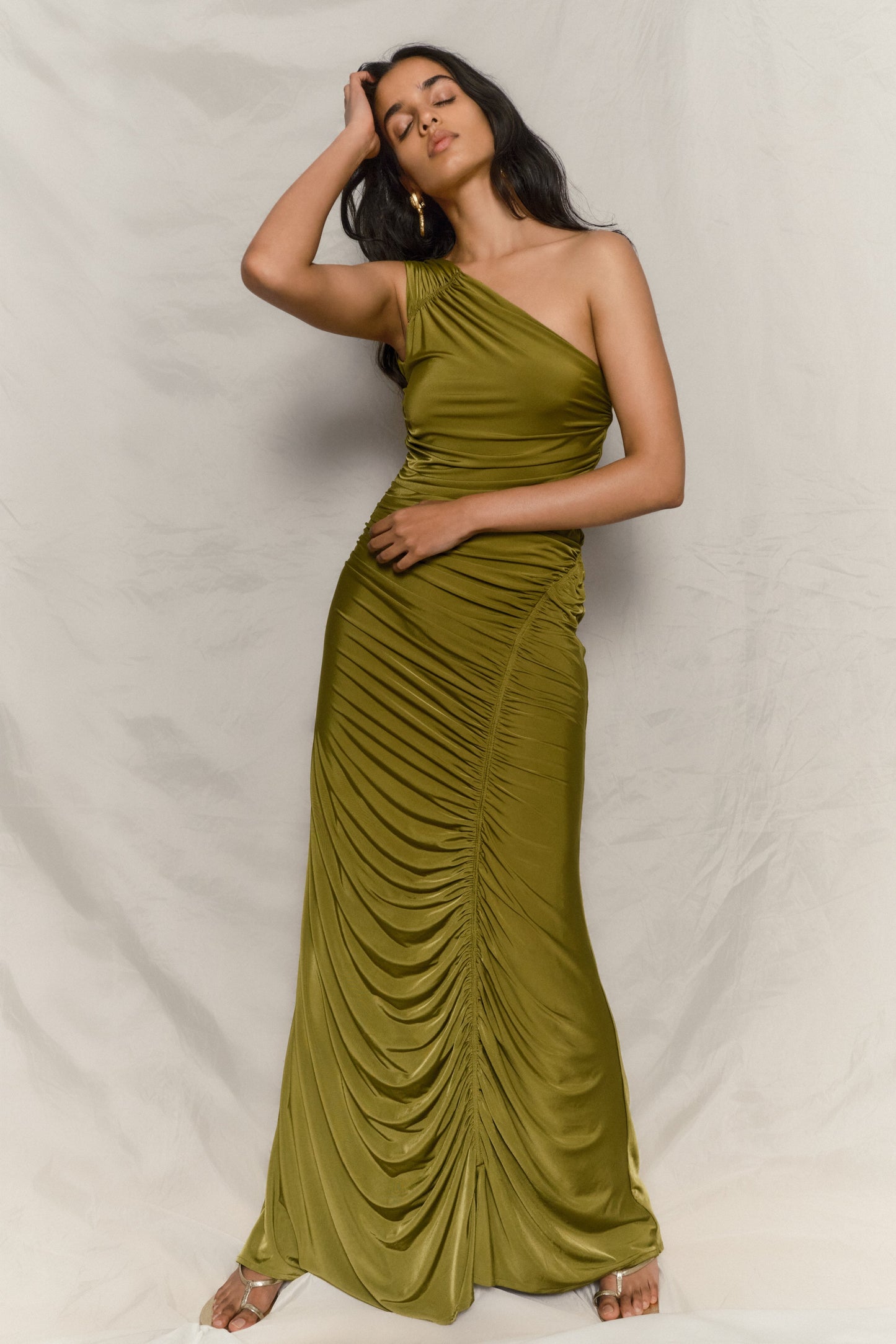 Robe Maxi Capri Gathered Slinky - Olive Vintage