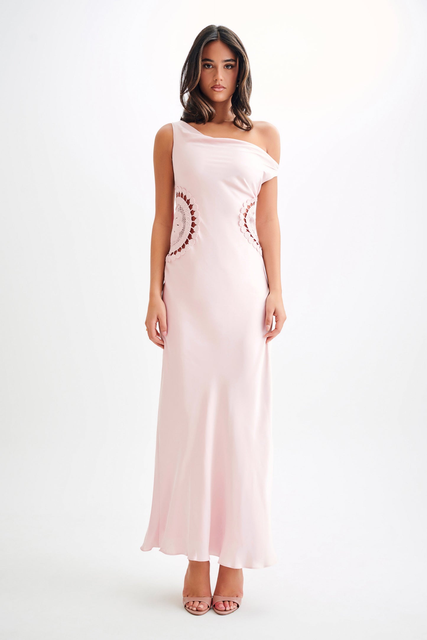 Robe Maxi Satin Kristina avec Crochet - Rose Pâle