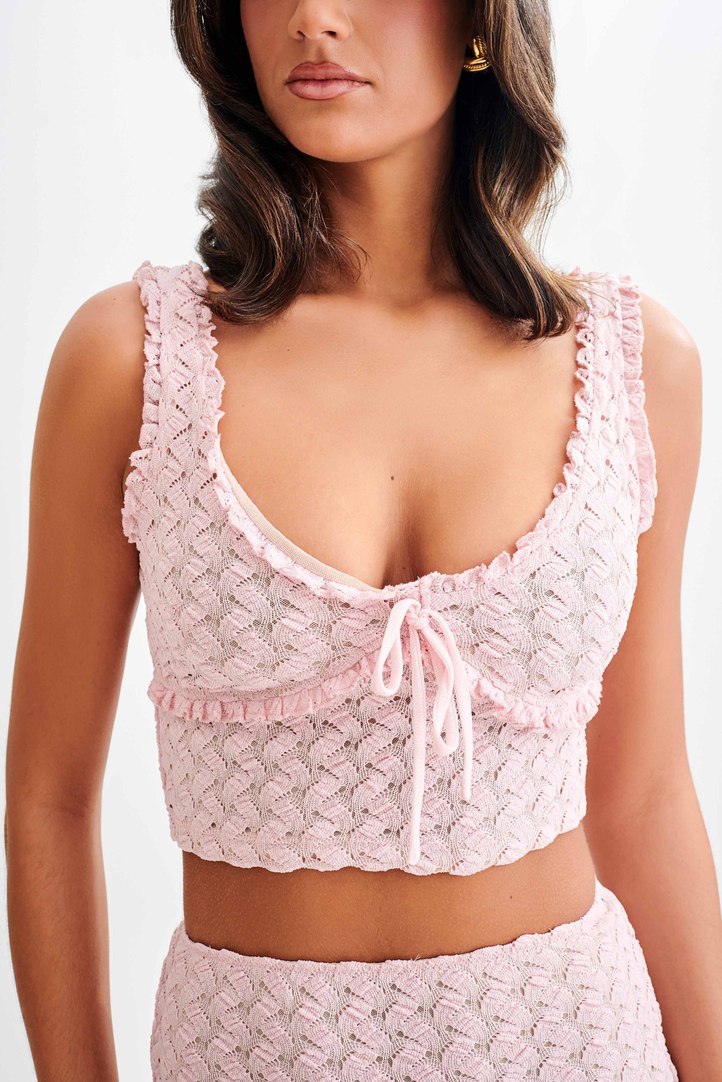 Top sans manches en dentelle et tulle Morgan - Rose Poudré