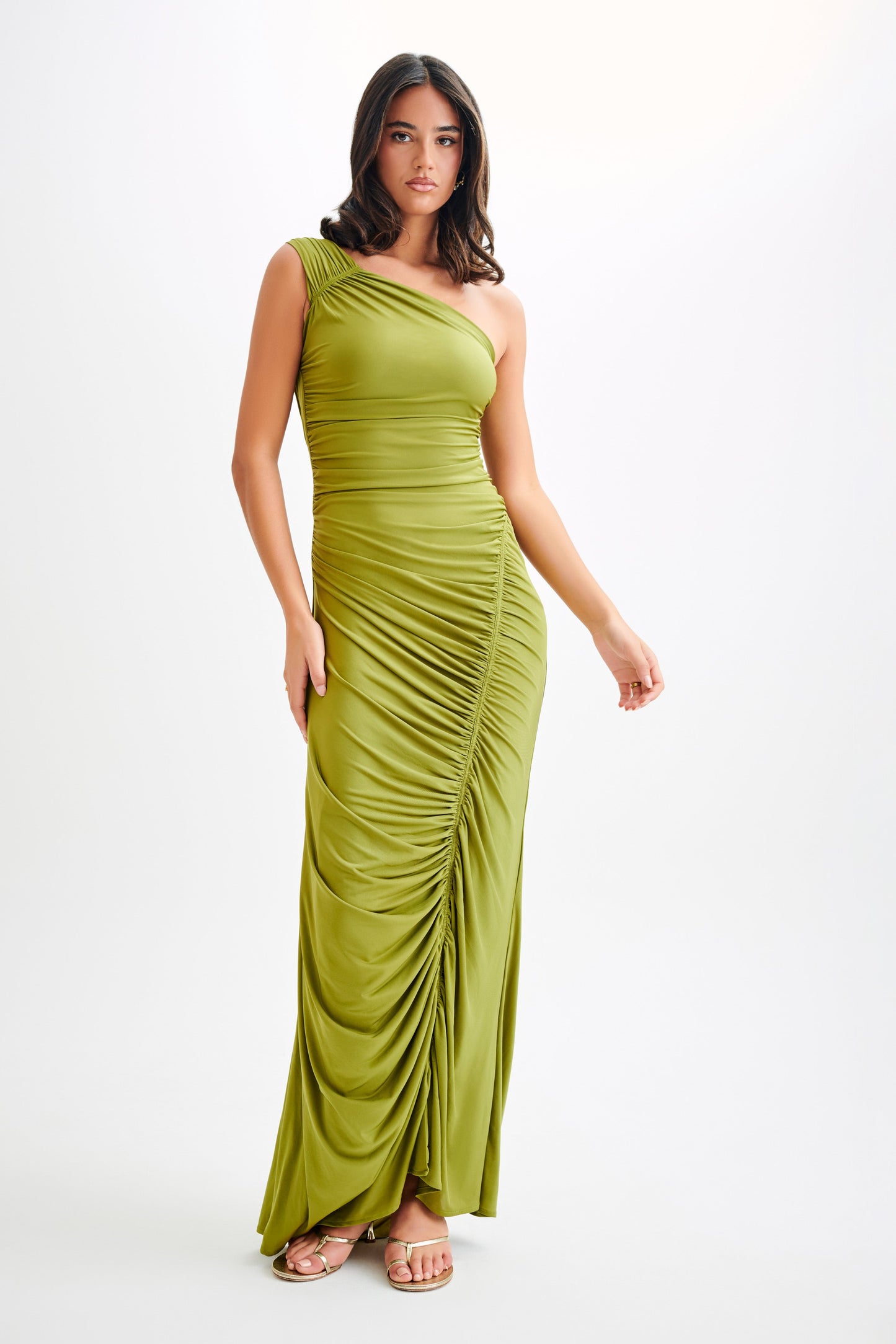 Robe Maxi Capri Gathered Slinky - Olive Vintage