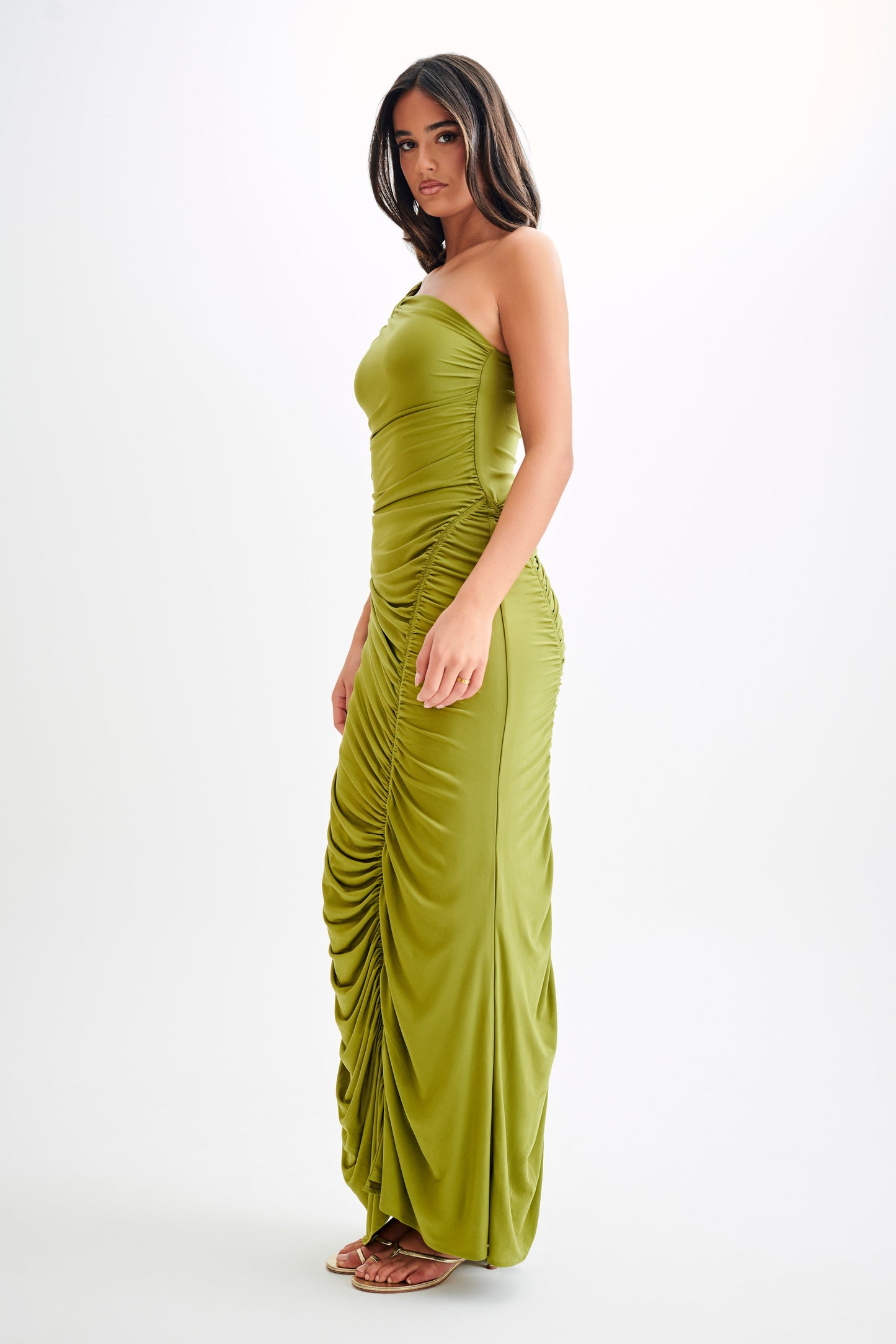 Robe Maxi Capri Gathered Slinky - Olive Vintage