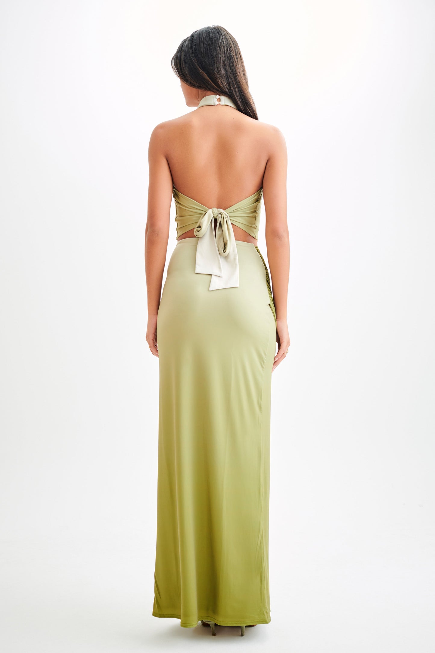 Jupe Maxi Évasée et Plissée Bronwyn - Vert Olive Vintage Ombré