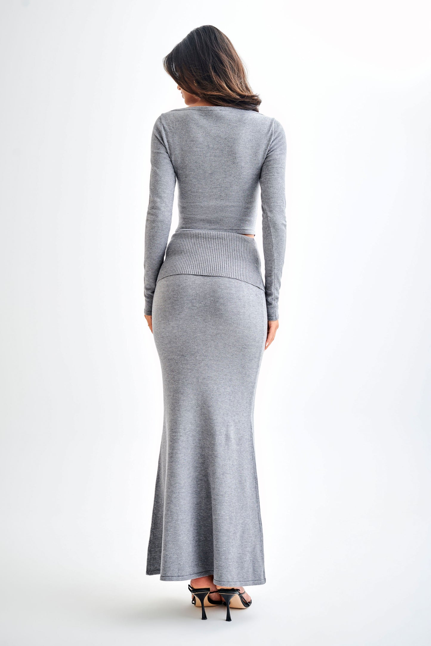 Jupe Maxi Tricotée Karlie avec Taille côtelée - Gris Anthracite