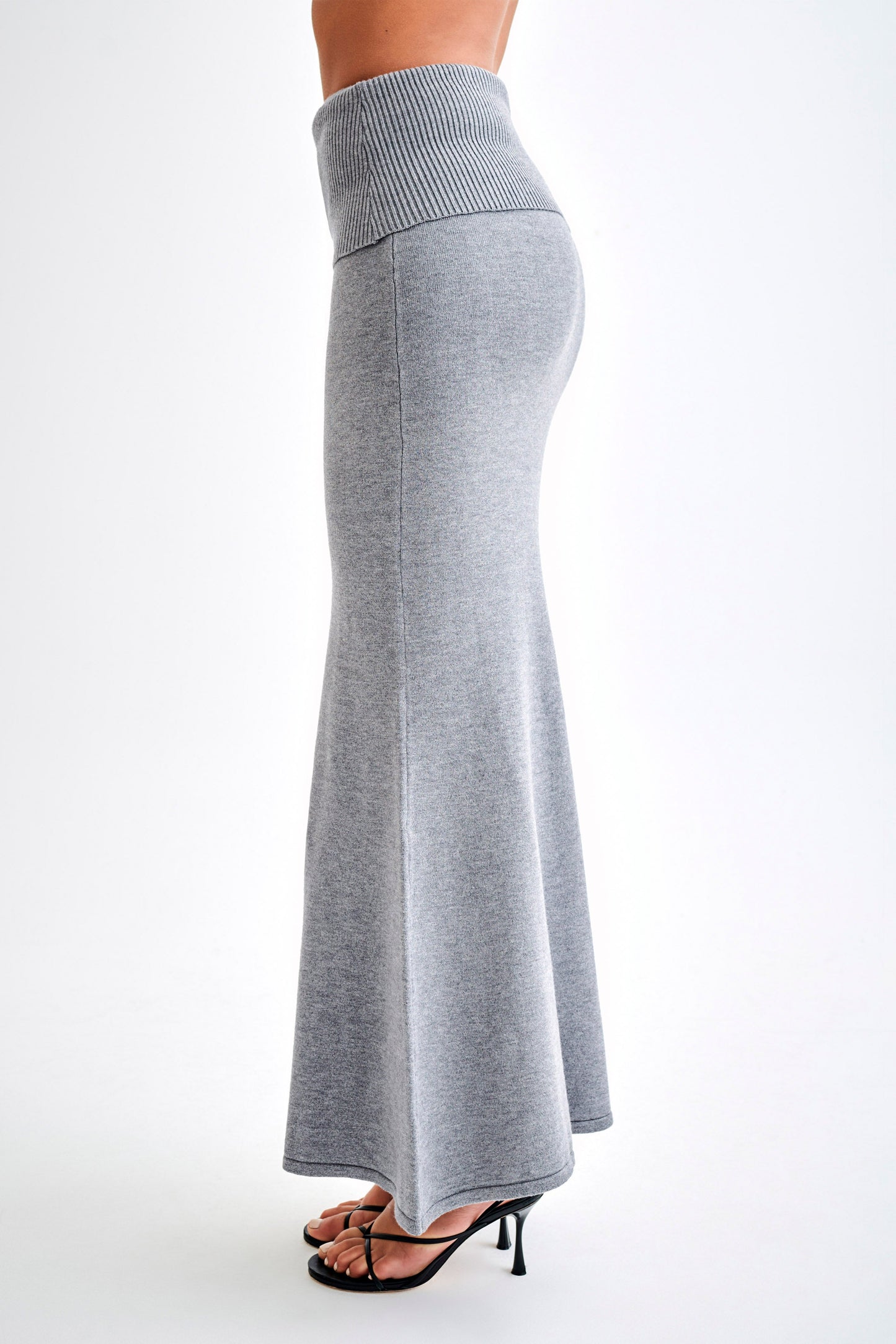 Jupe Maxi Tricotée Karlie avec Taille côtelée - Gris Anthracite