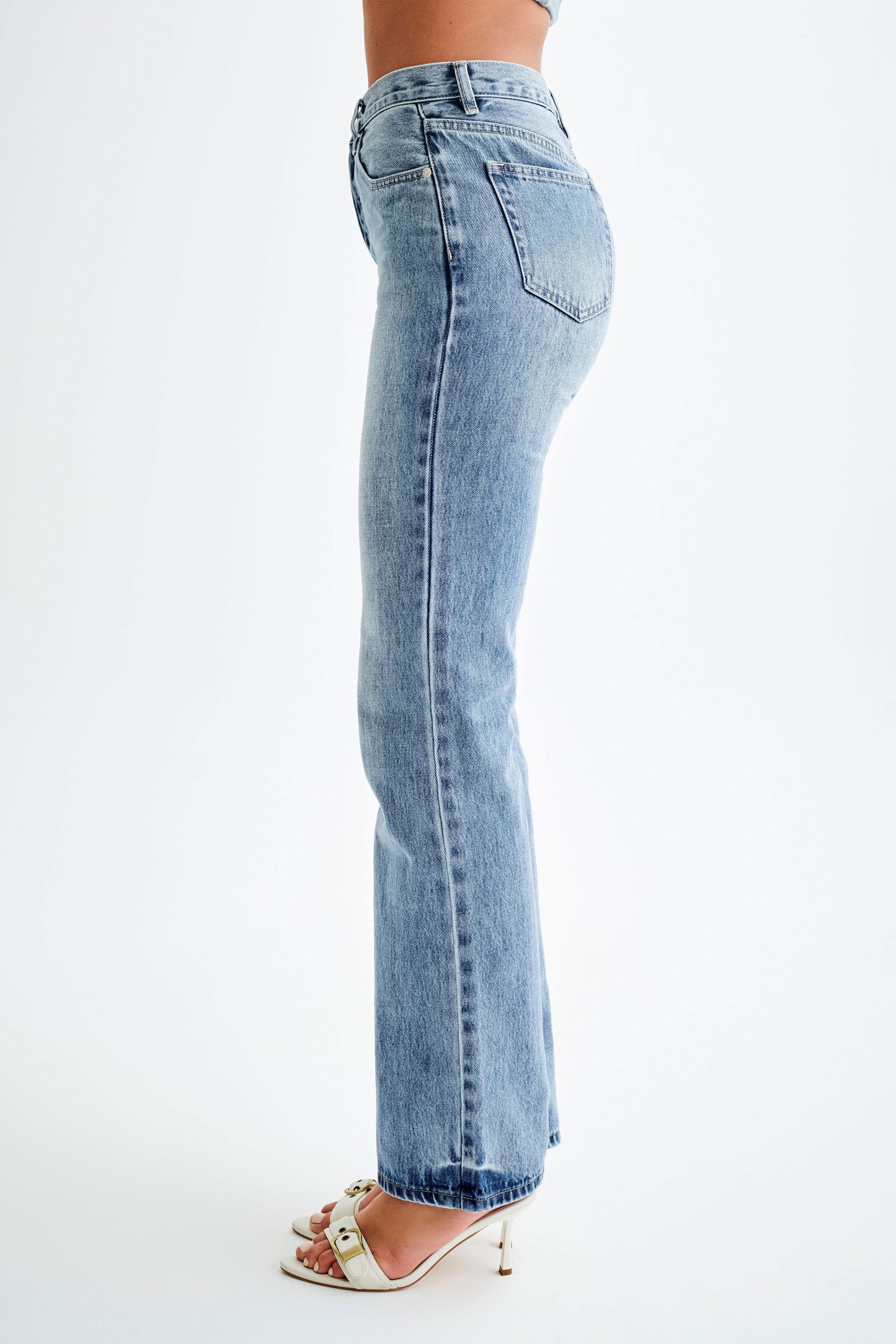 Jean Janine taille haute, jambes droites - Bleu moyen délavé