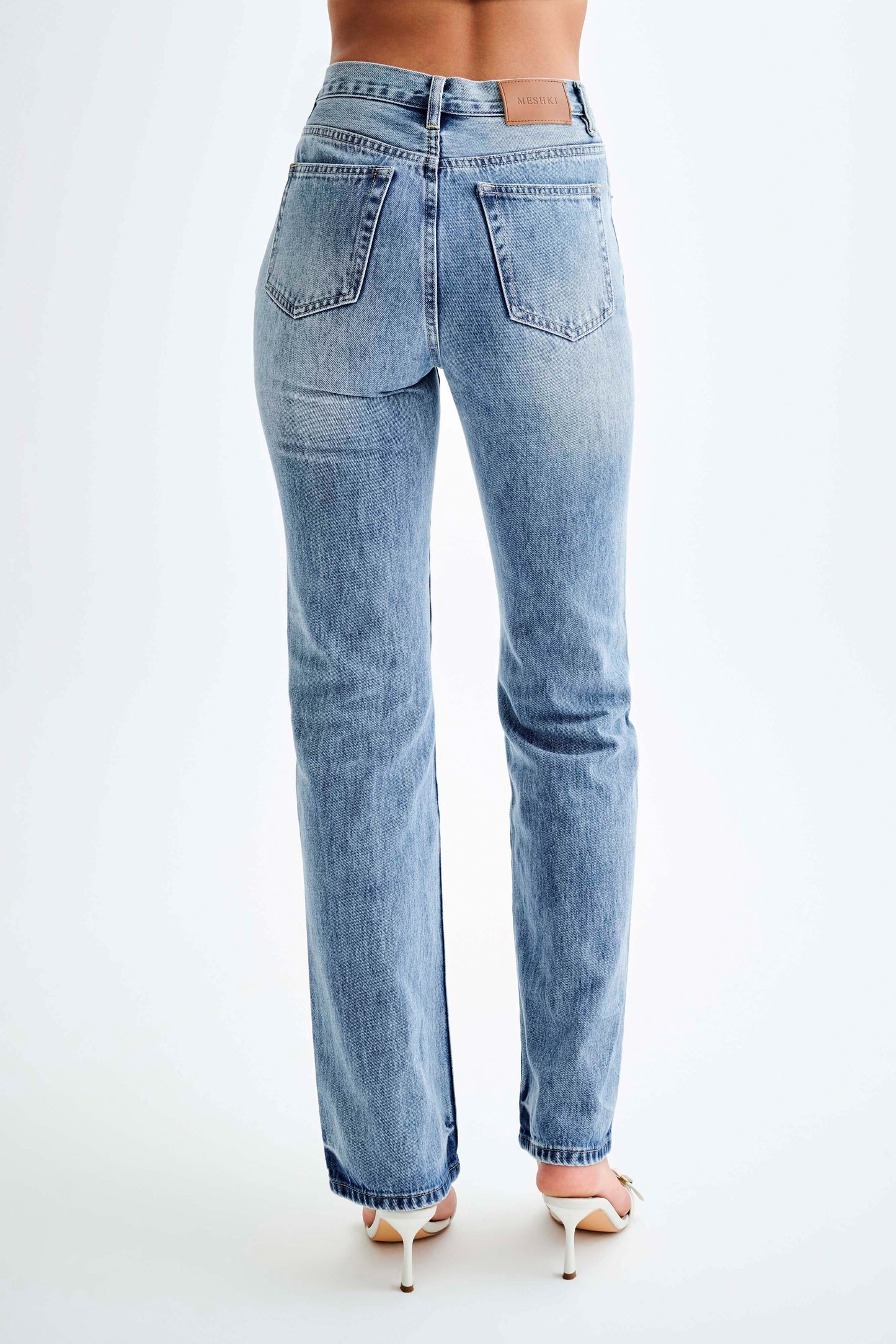 Jean Janine taille haute, jambes droites - Bleu moyen délavé