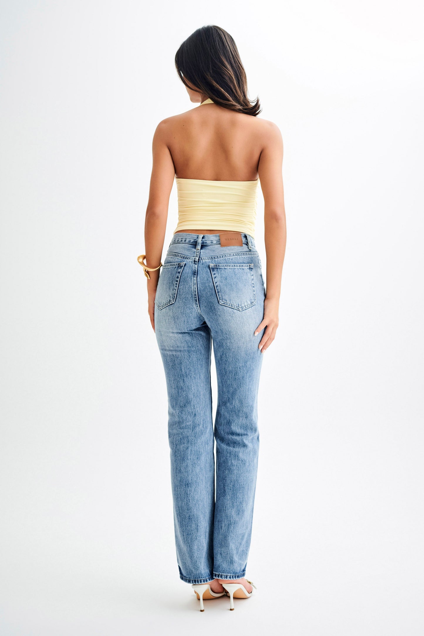Jean Janine taille haute, jambes droites - Bleu moyen délavé