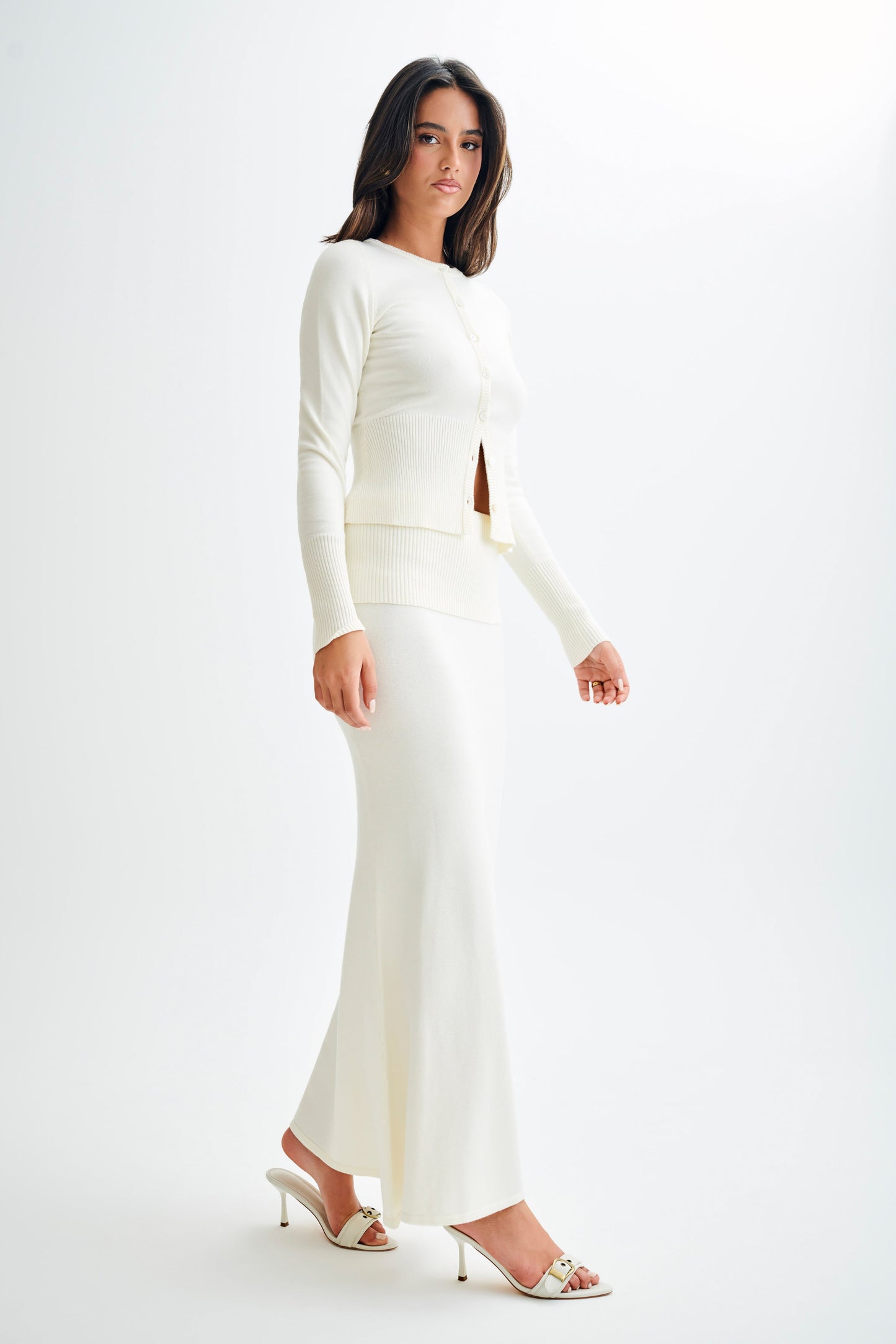 Jupe Maxi Tricotée Karlie avec Taille côtelée - Ivoire