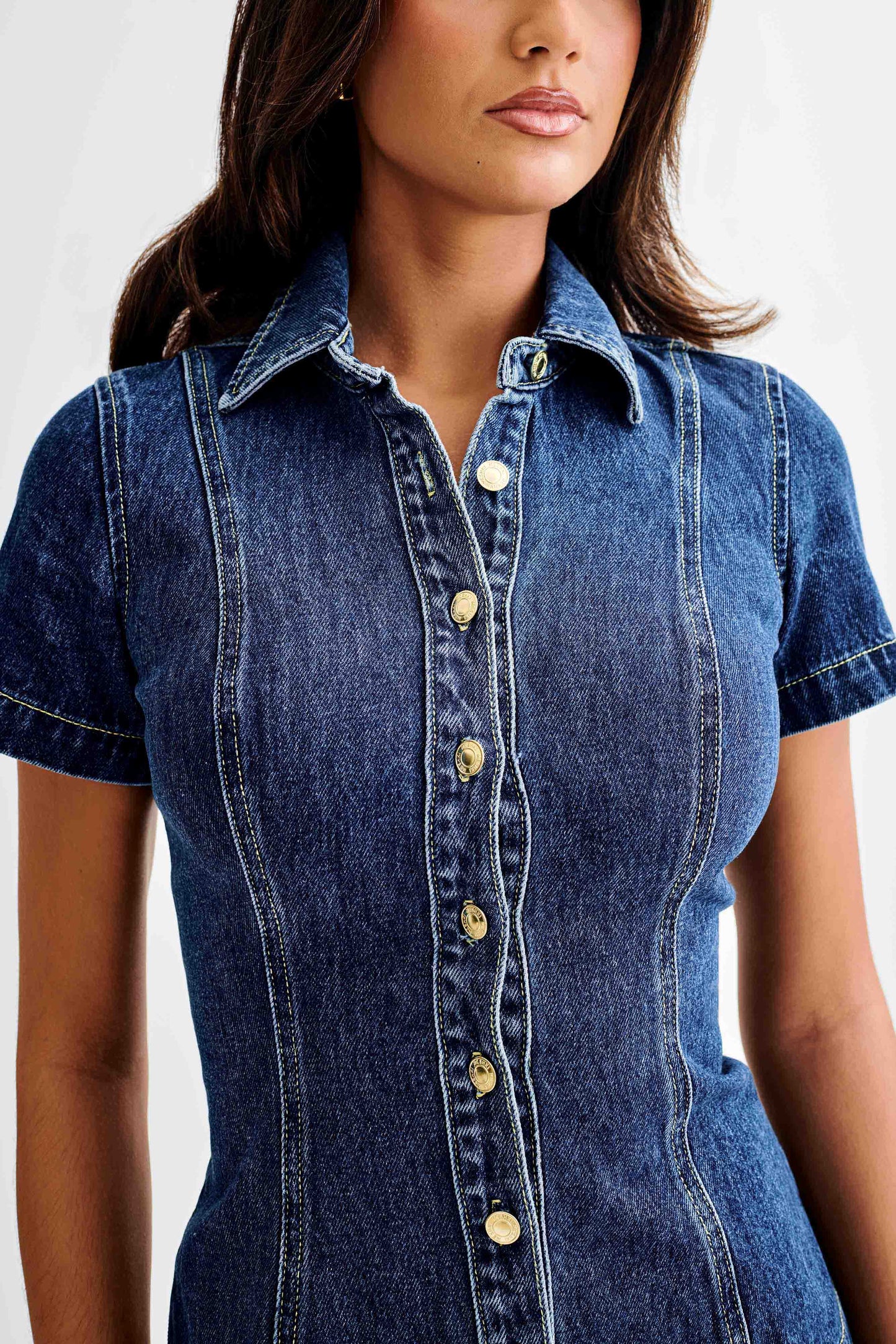 Top à manches courtes en jean Ellie - Bleu foncé
