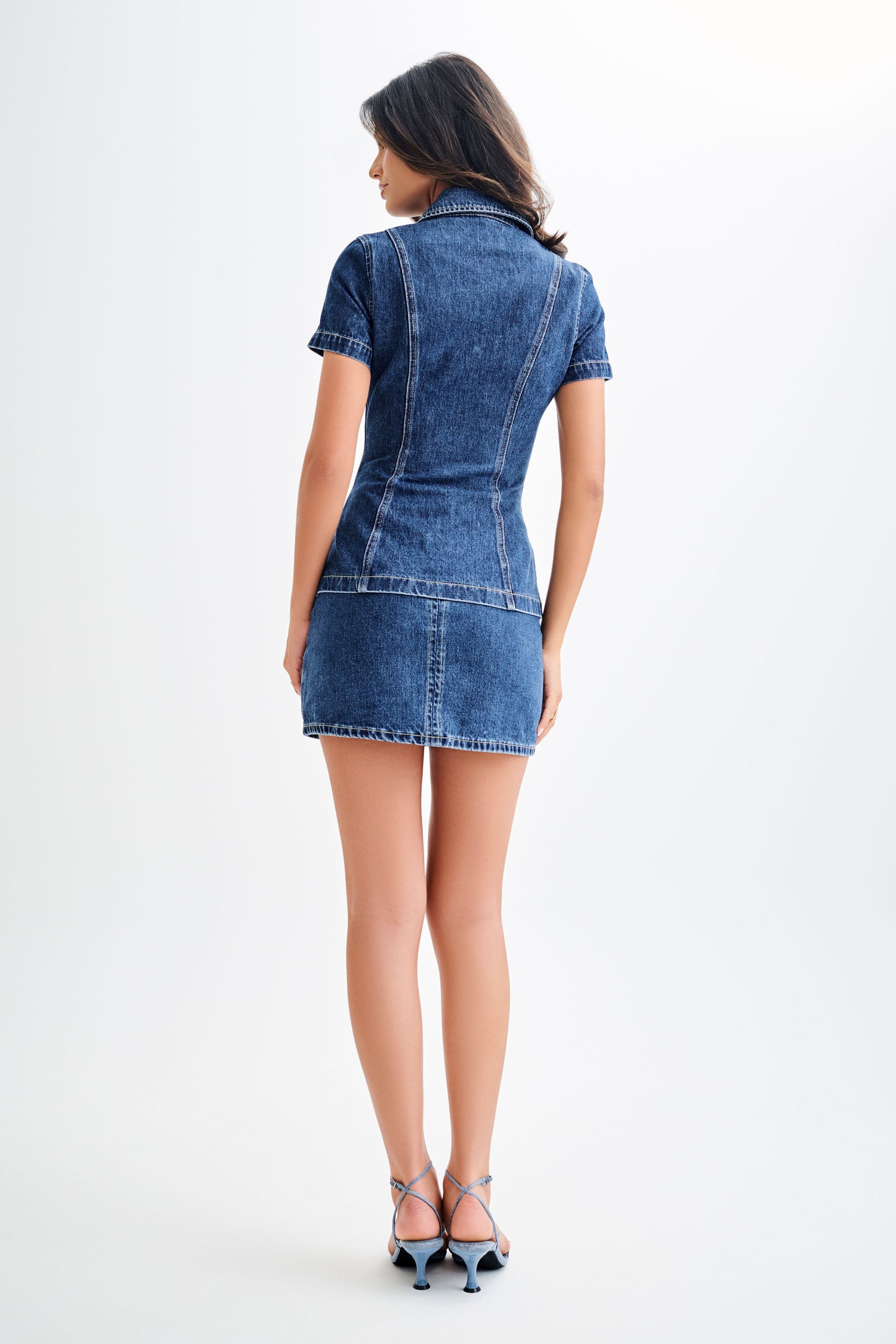 Top à manches courtes en jean Ellie - Bleu foncé