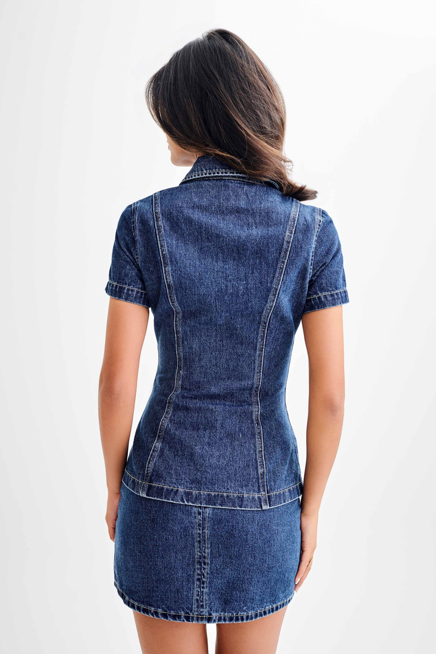Top à manches courtes en jean Ellie - Bleu foncé