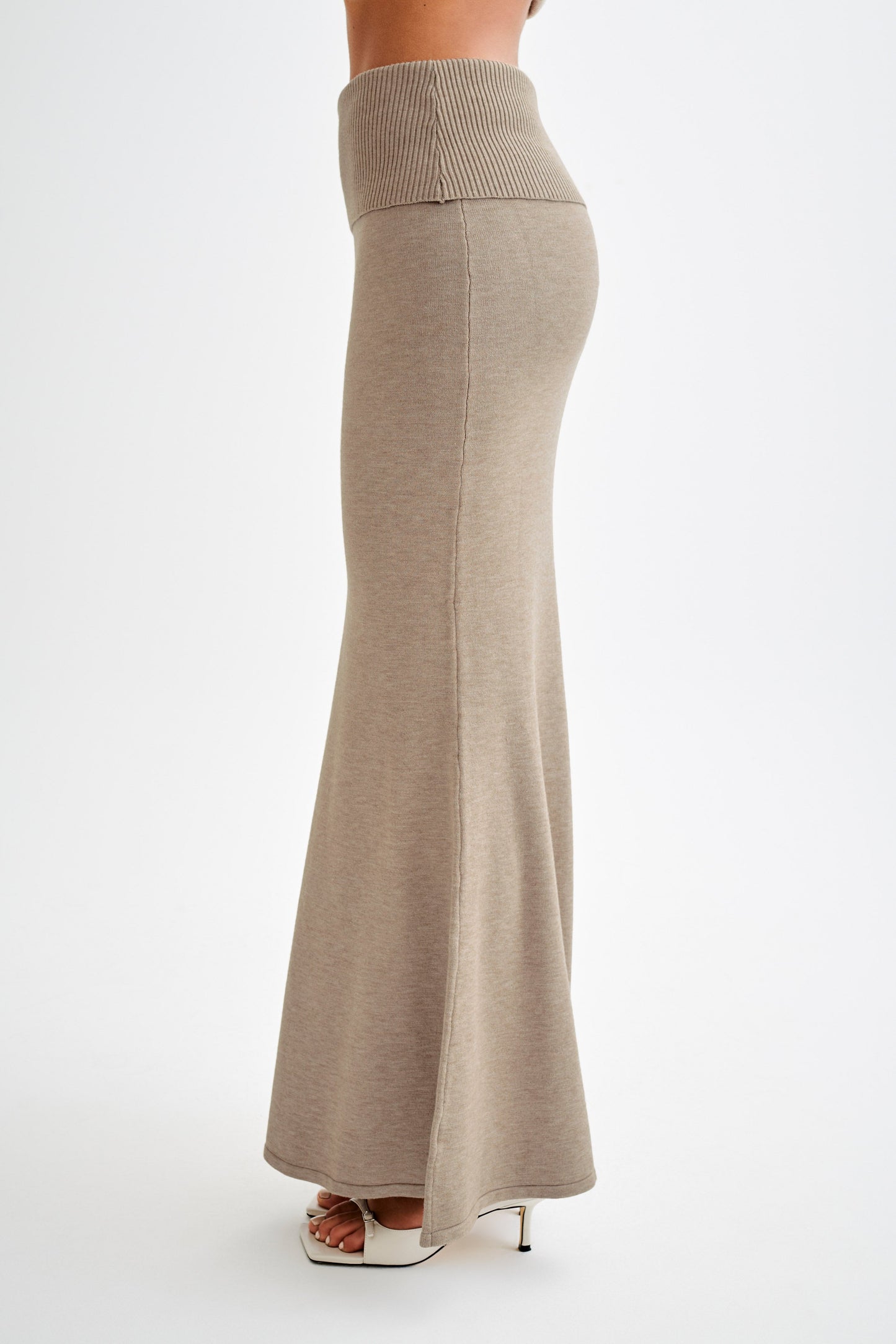 Jupe Maxi Tricotée Karlie avec Taille côtelée - Taupe Marle