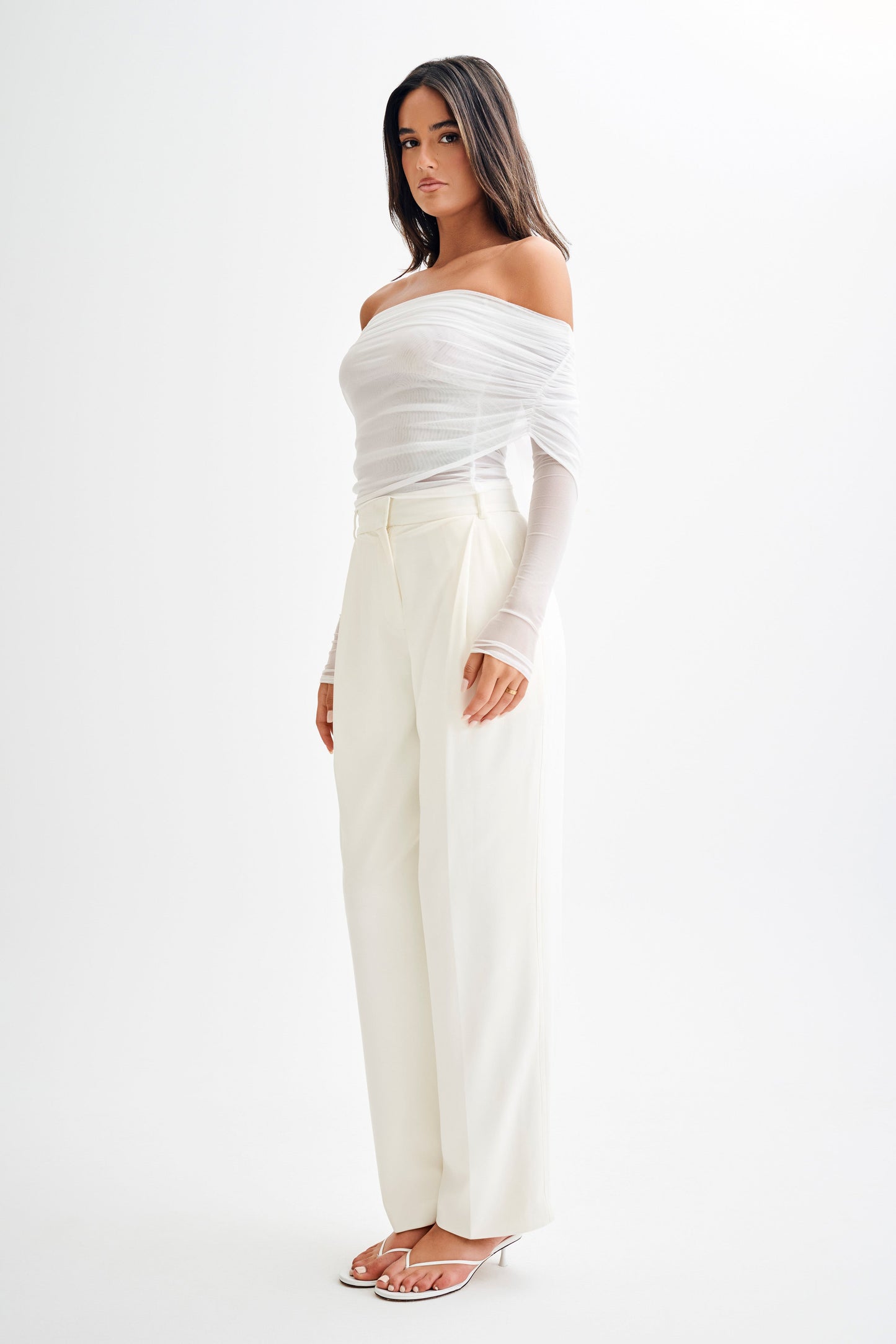 Top en mousseline de soie à épaules dénudées Everly - Ivoire