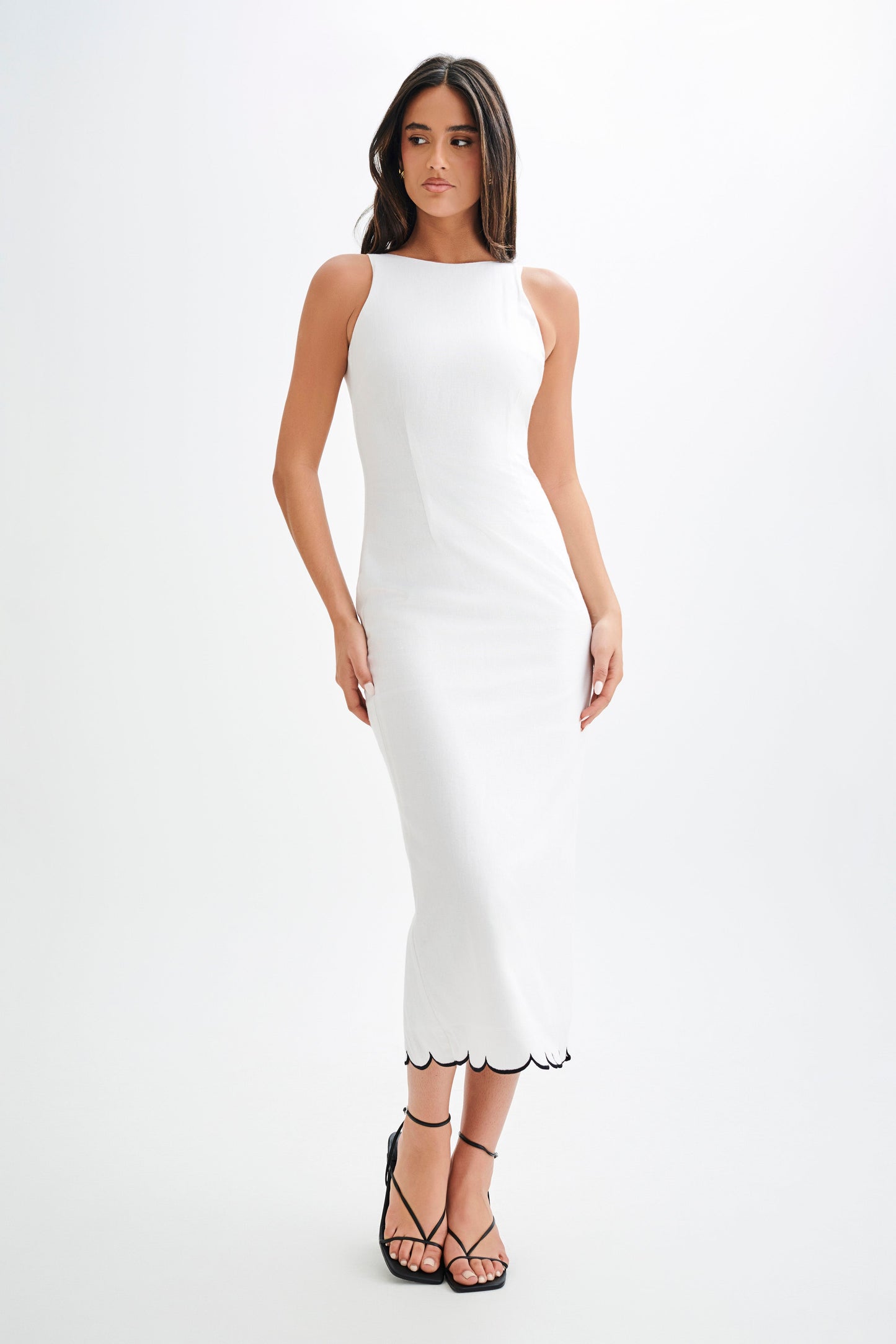 Robe midi en lin à volants Sofiane - Ivoire