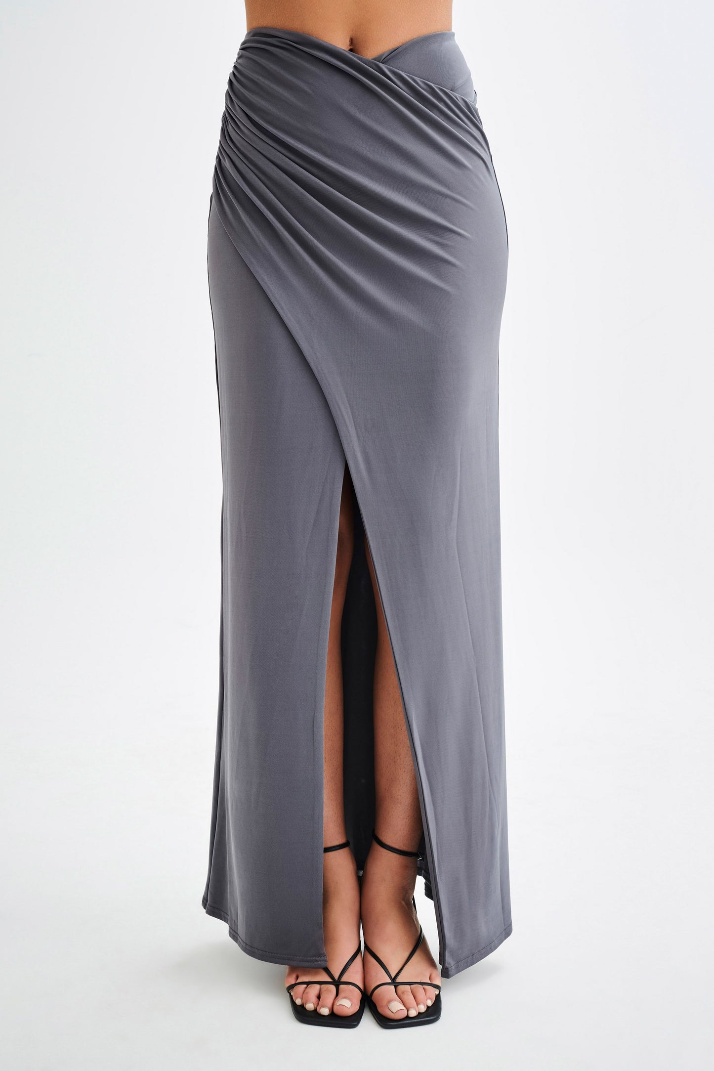 Jupe Maxi Bronwyn Slinky à Plis et Fente - Anthracite