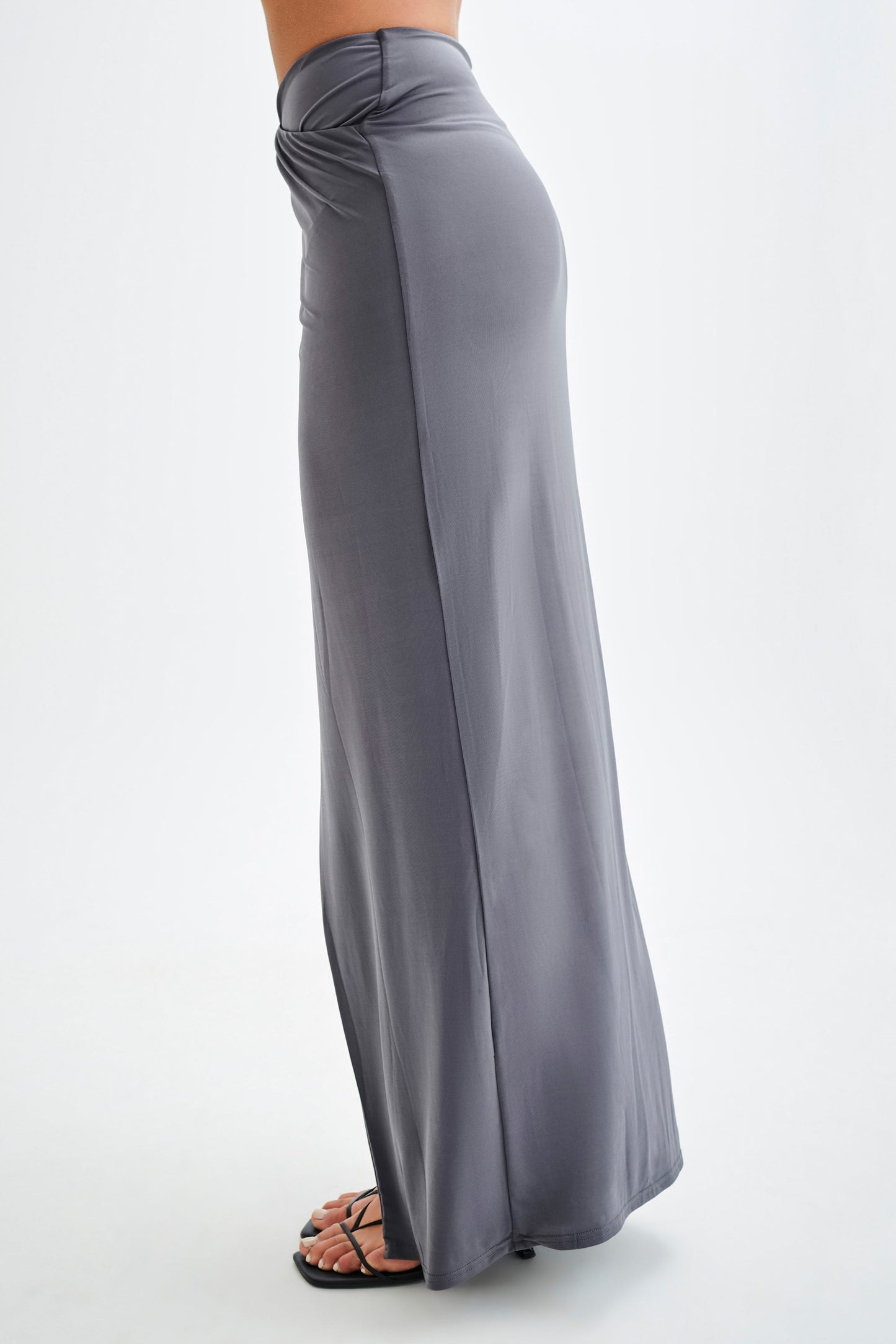 Jupe Maxi Bronwyn Slinky à Plis et Fente - Anthracite