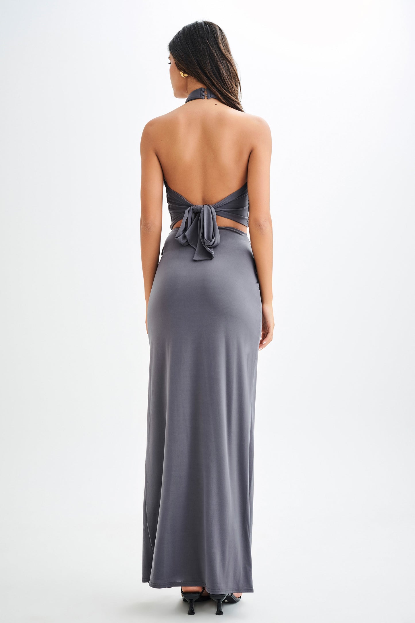 Bronwyn, crop top halter à col montant - anthracite