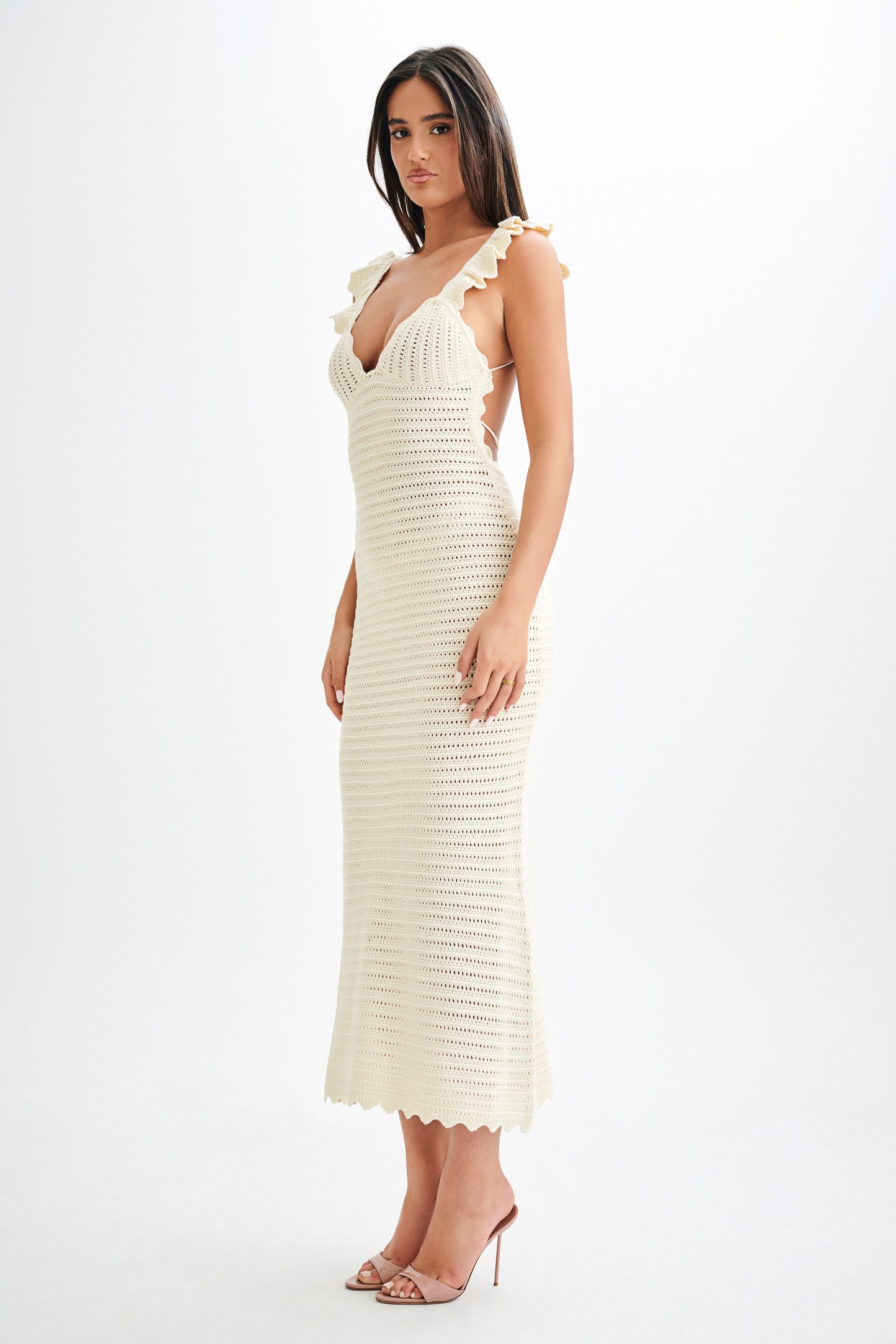 Robe Maxi en Tricot Contrastée Perpetua - Crème