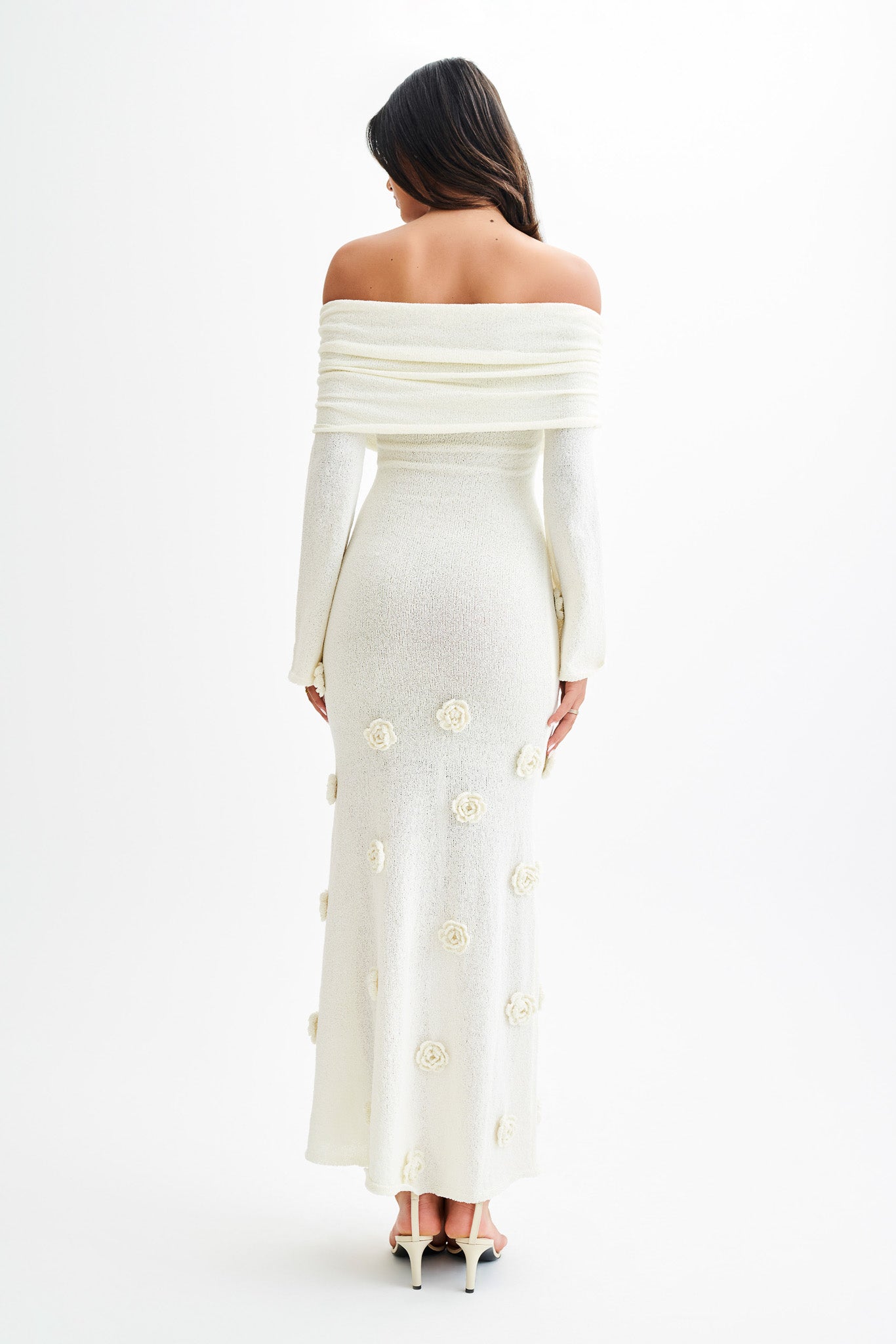 Robe maxi en tricot rose à épaules dénudées Kiki - Ivoire