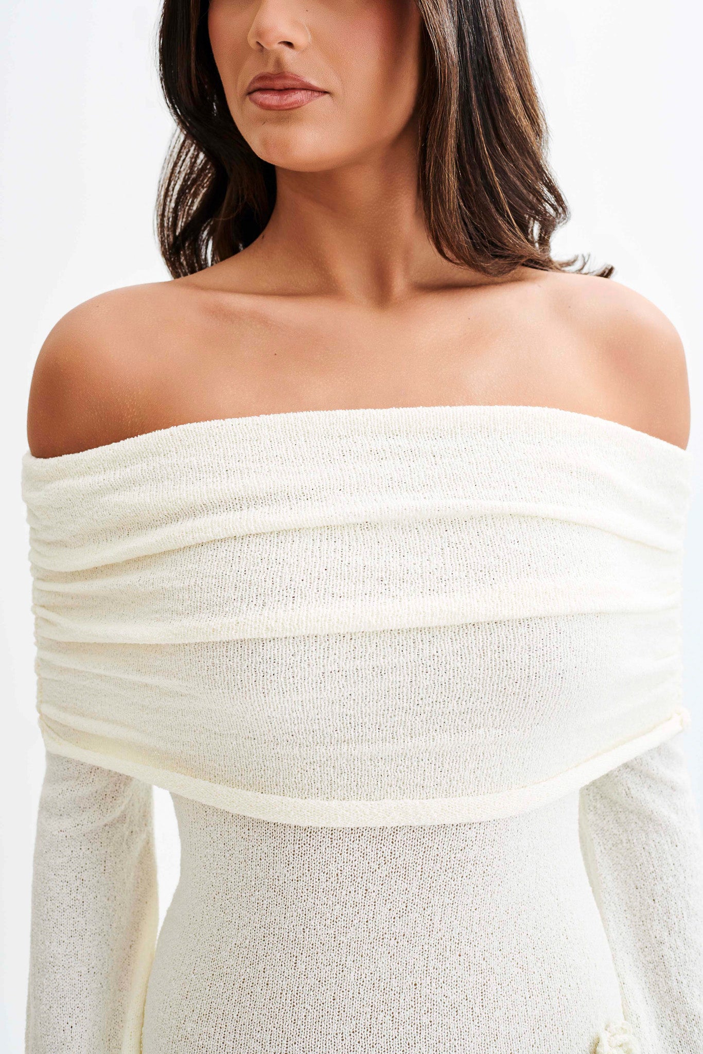 Robe maxi en tricot rose à épaules dénudées Kiki - Ivoire