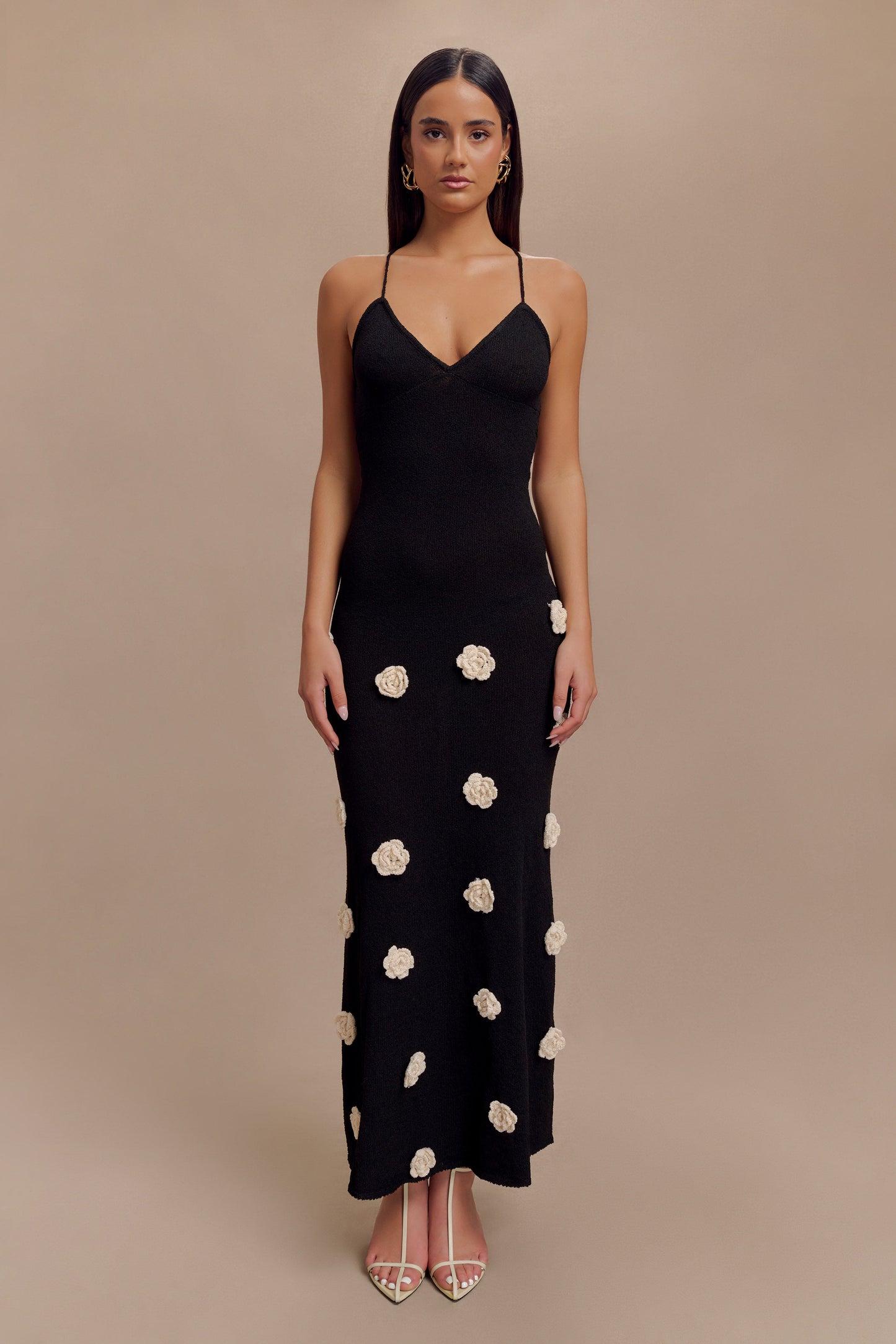 Robe Maxi Tricotée Suki à Motifs Floraux - Noir/Blanc