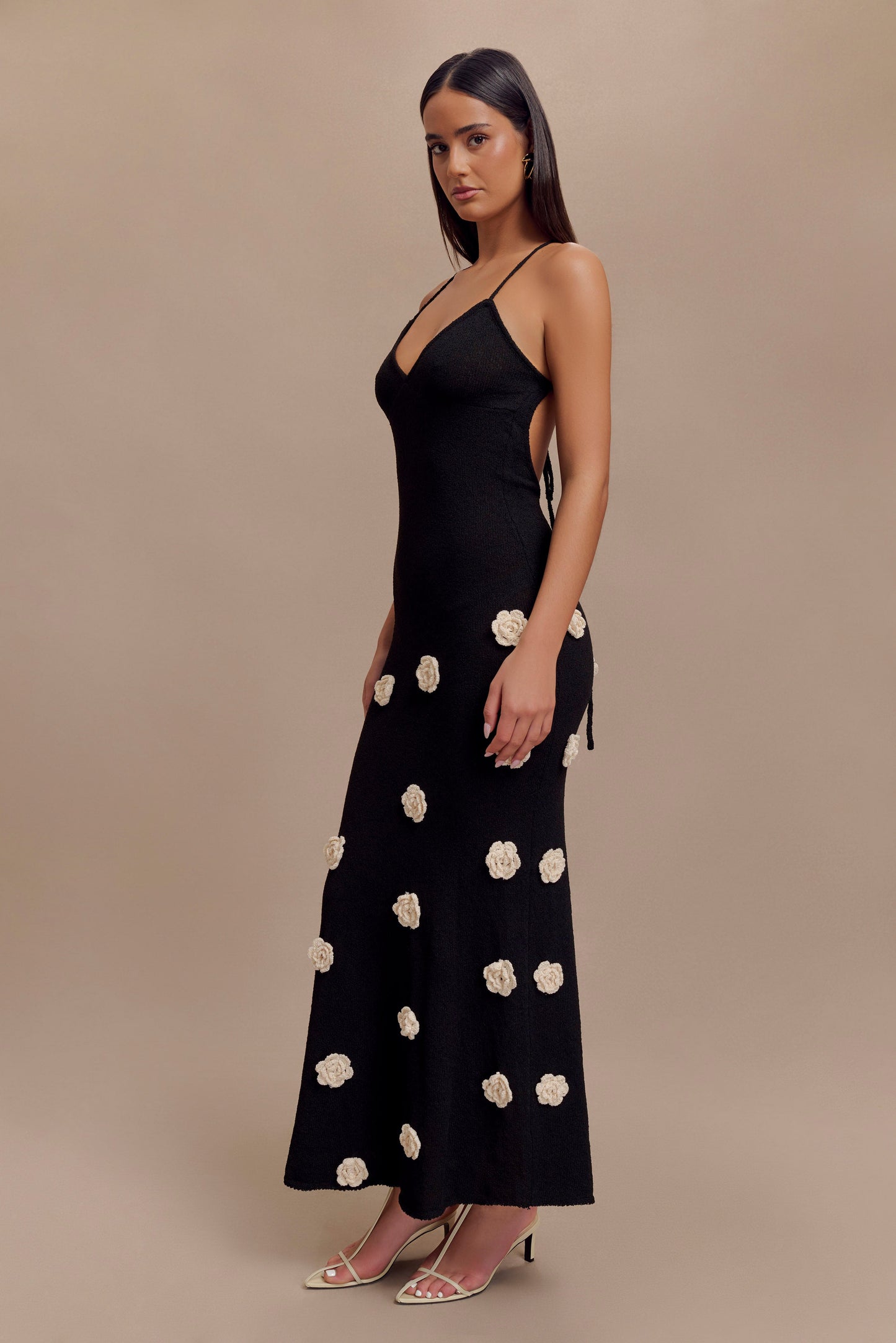 Robe Maxi Tricotée Suki à Motifs Floraux - Noir/Blanc