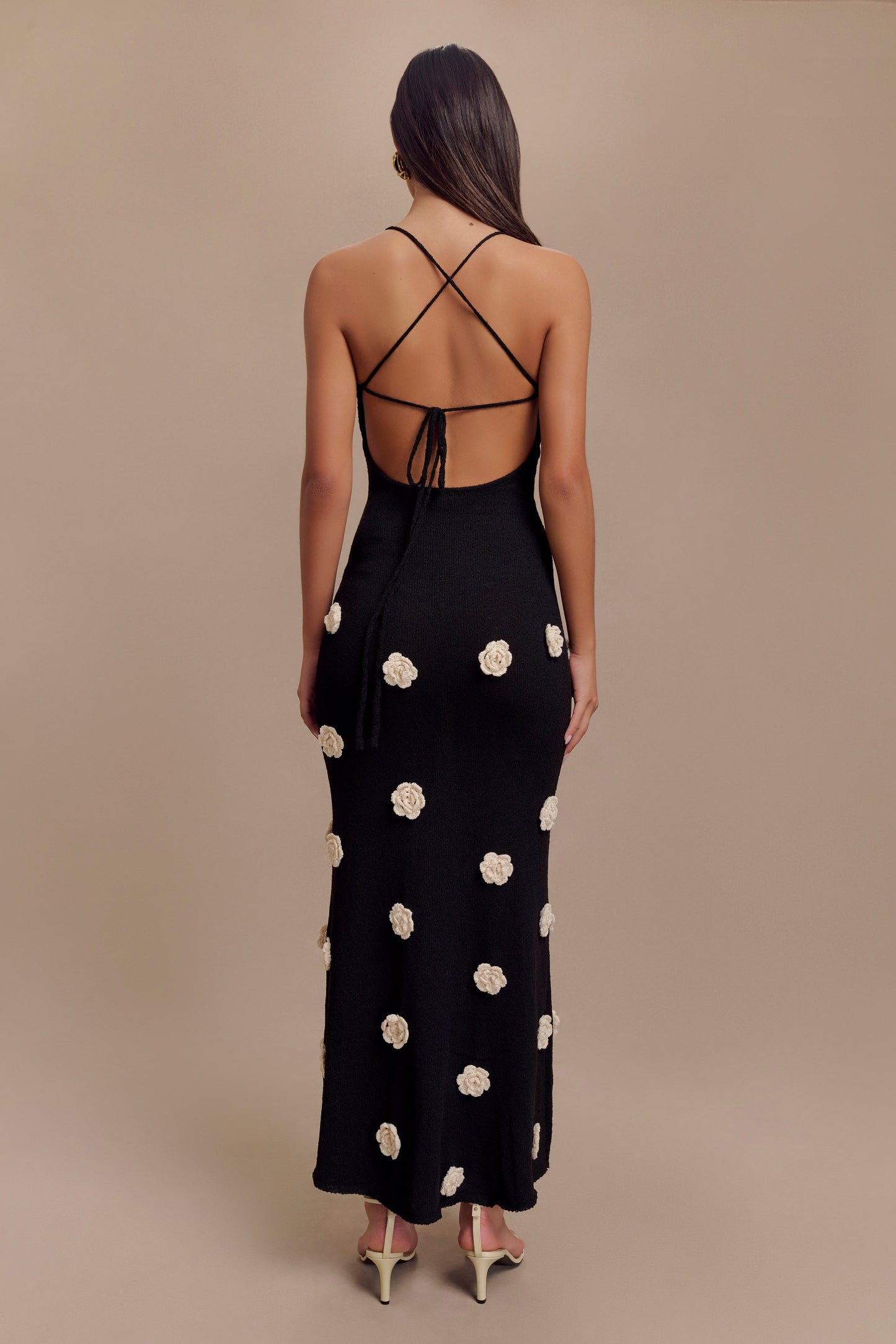 Robe Maxi Tricotée Suki à Motifs Floraux - Noir/Blanc