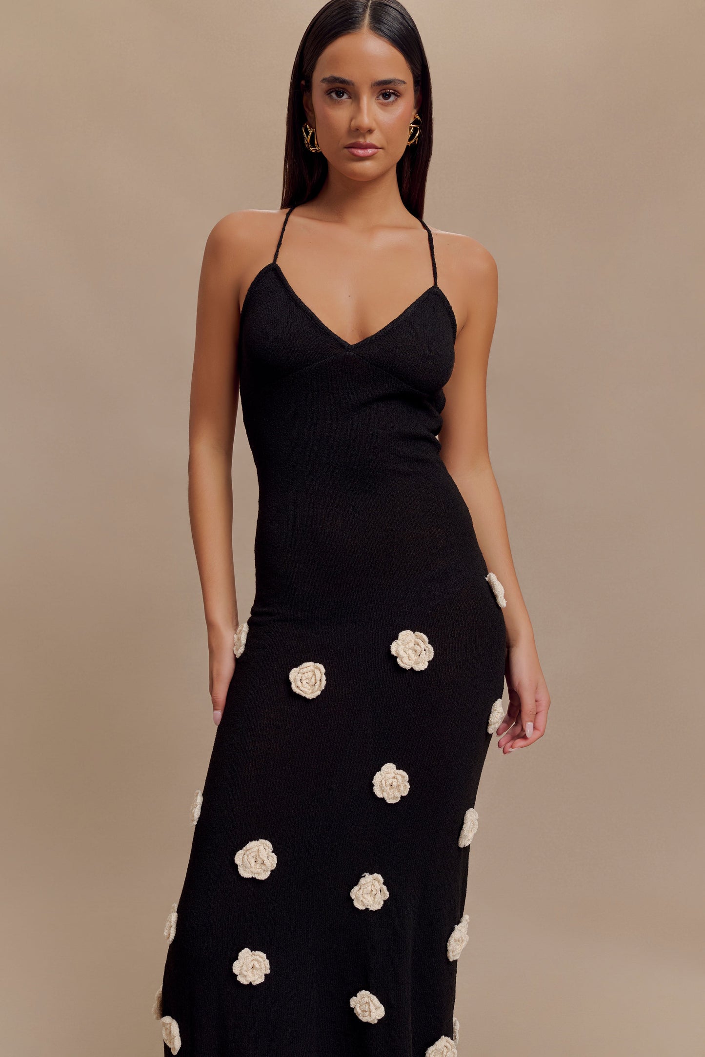 Robe Maxi Tricotée Suki à Motifs Floraux - Noir/Blanc