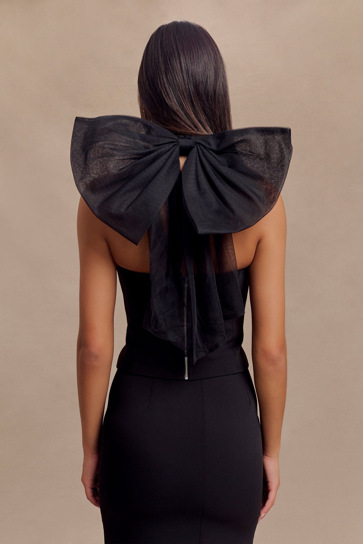 Top Maryam en tulle avec nœud - Noir