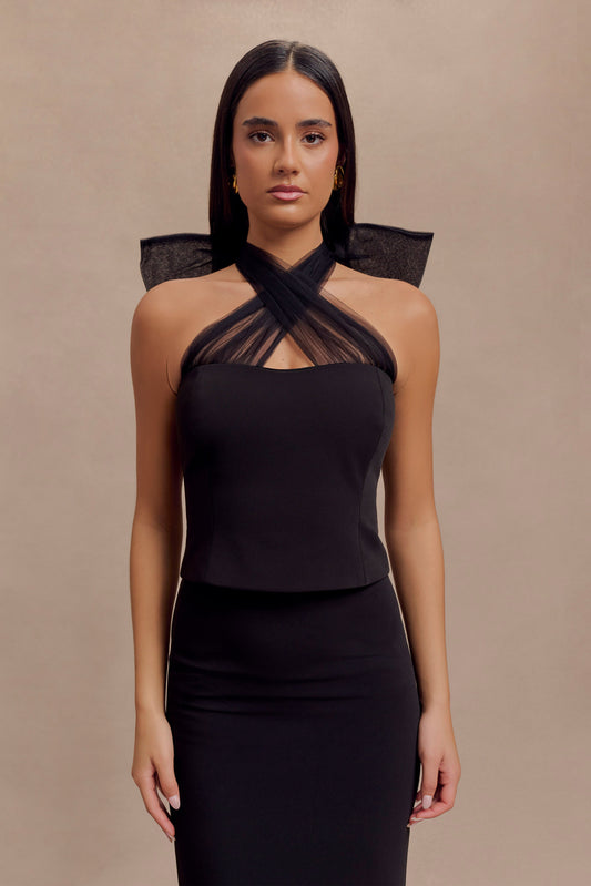 Top Maryam en tulle avec nœud - Noir