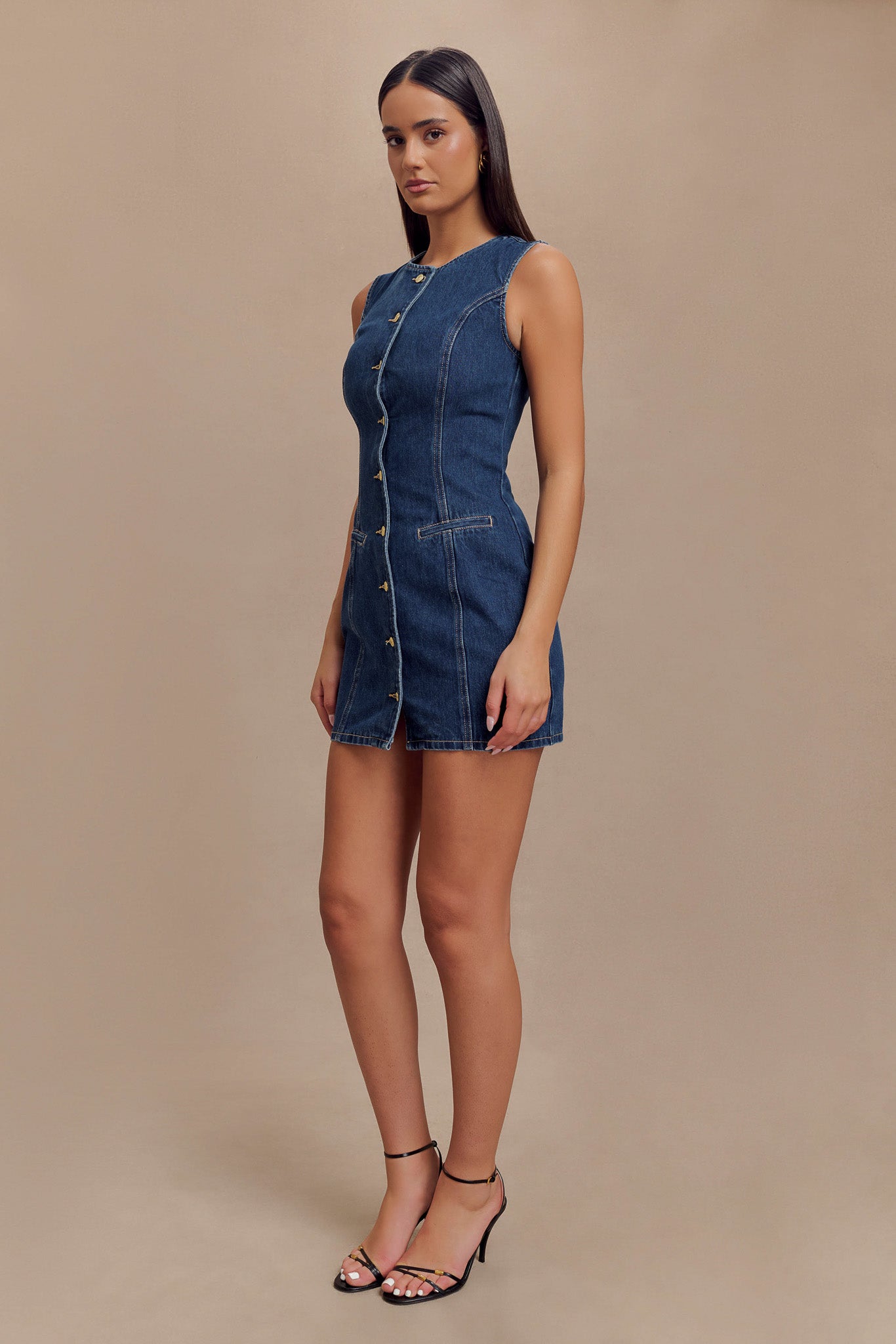 Mini-robe en jean à boutons Jane - Bleu foncé