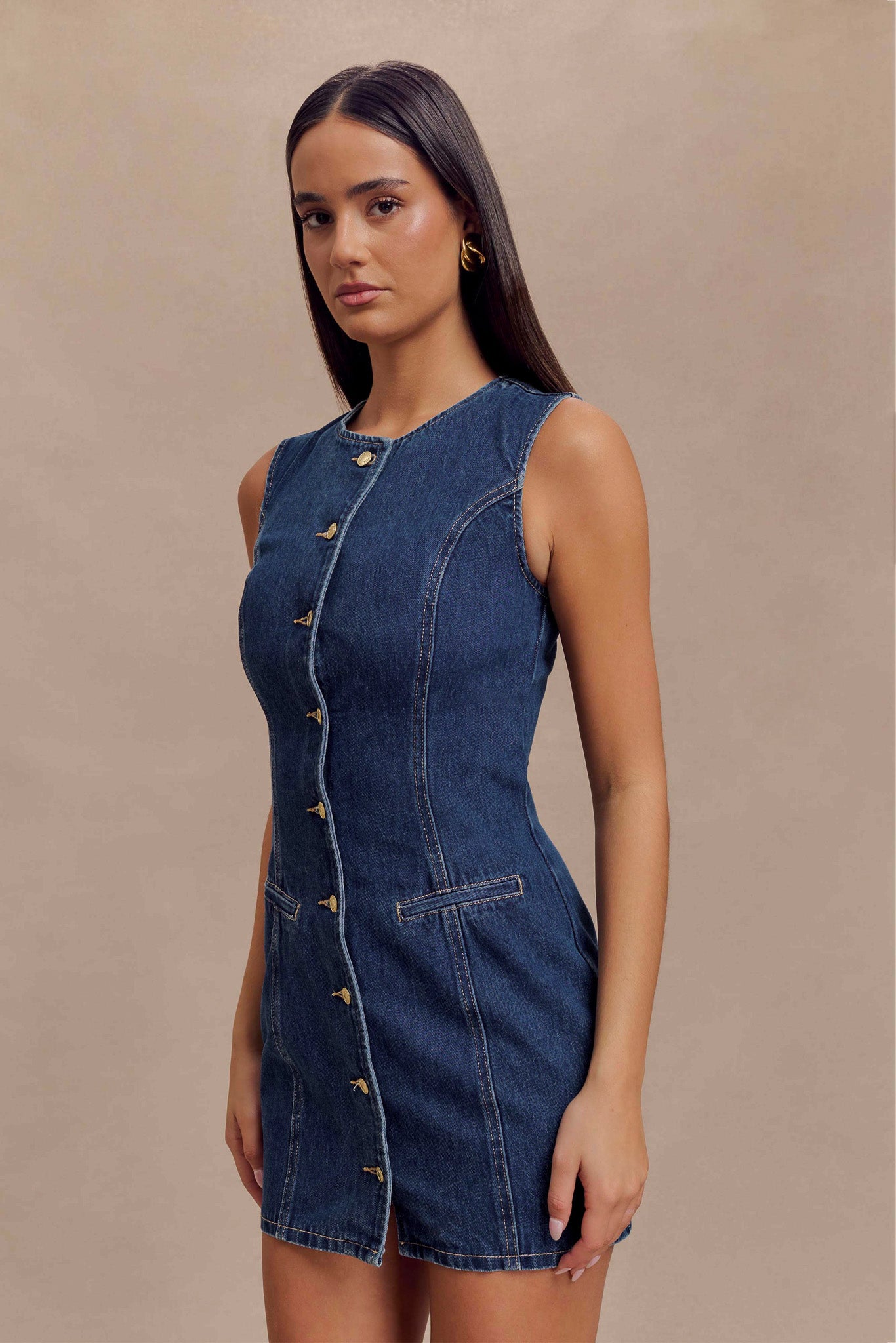Mini-robe en jean à boutons Jane - Bleu foncé