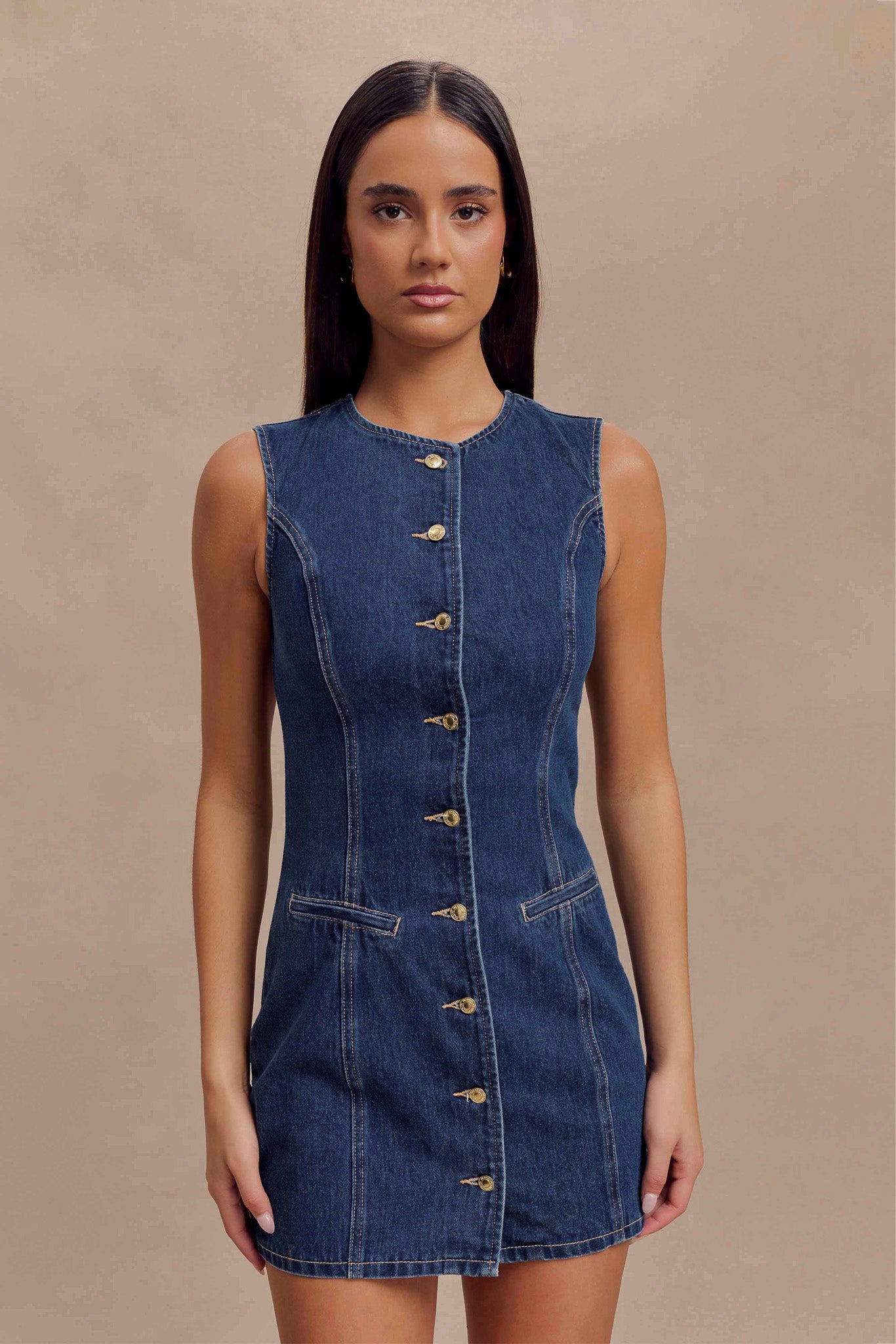 Mini-robe en jean à boutons Jane - Bleu foncé