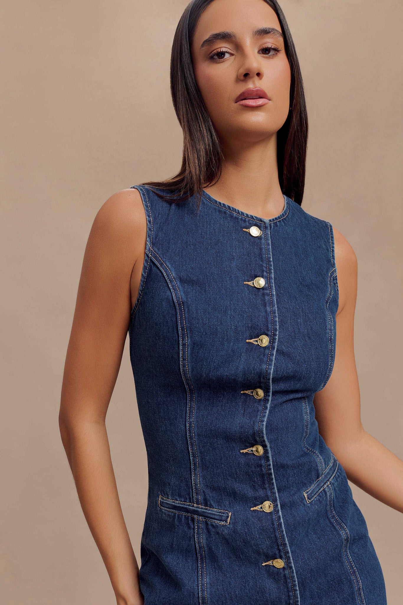 Mini-robe en jean à boutons Jane - Bleu foncé