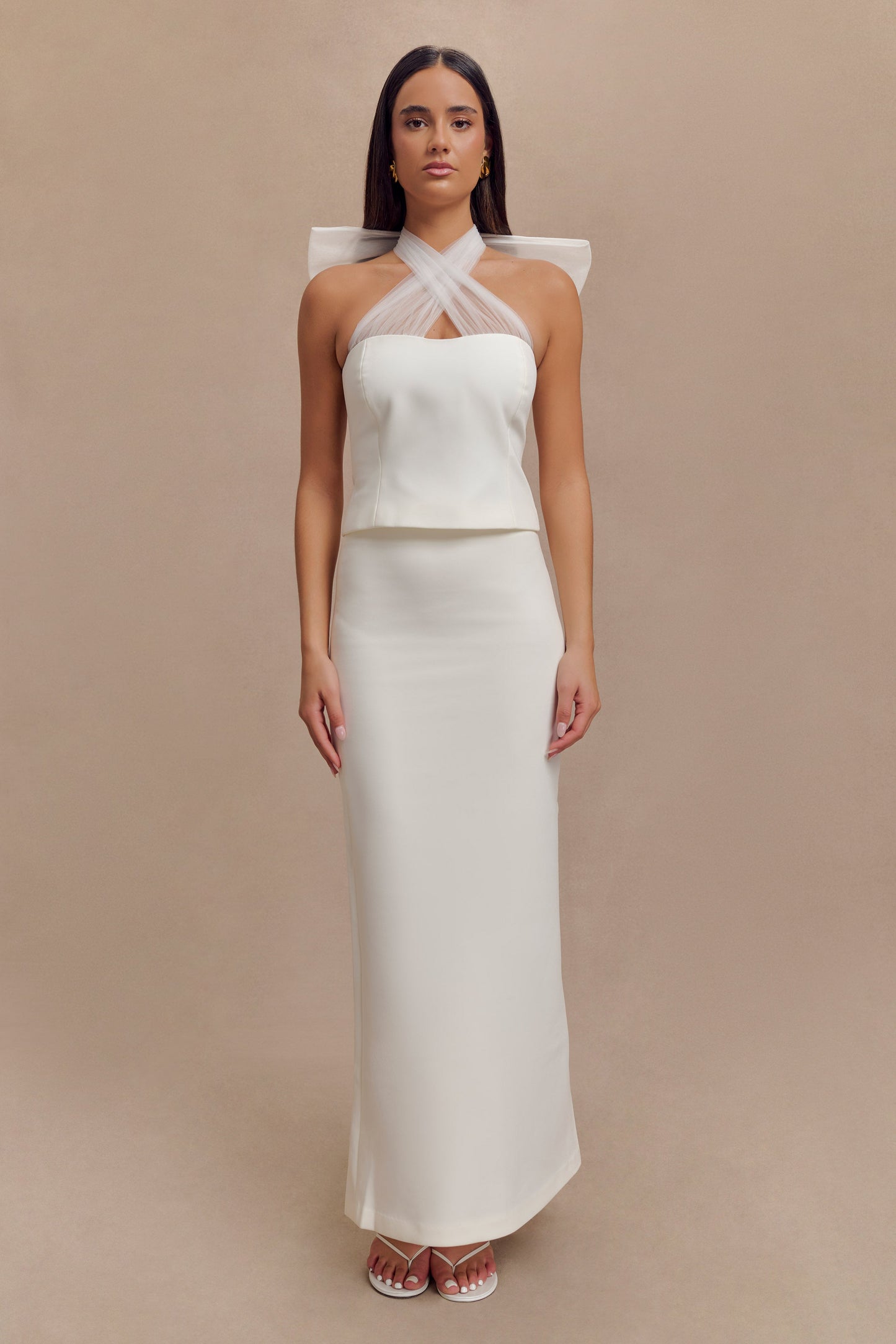 Top Maryam en tulle avec nœud - Blanc