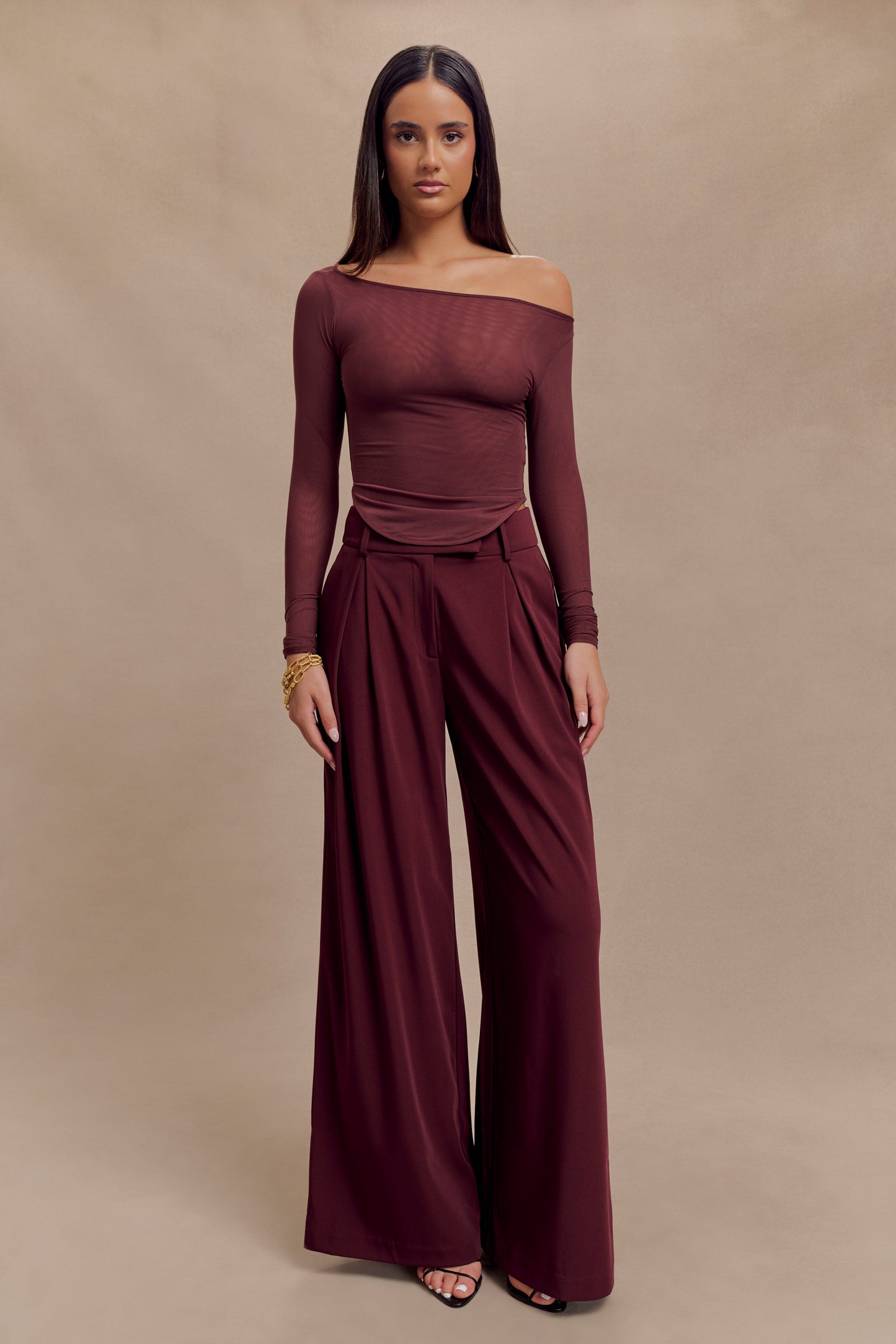 Colette Haut en Maille à Col Rond - Brun-Rouge