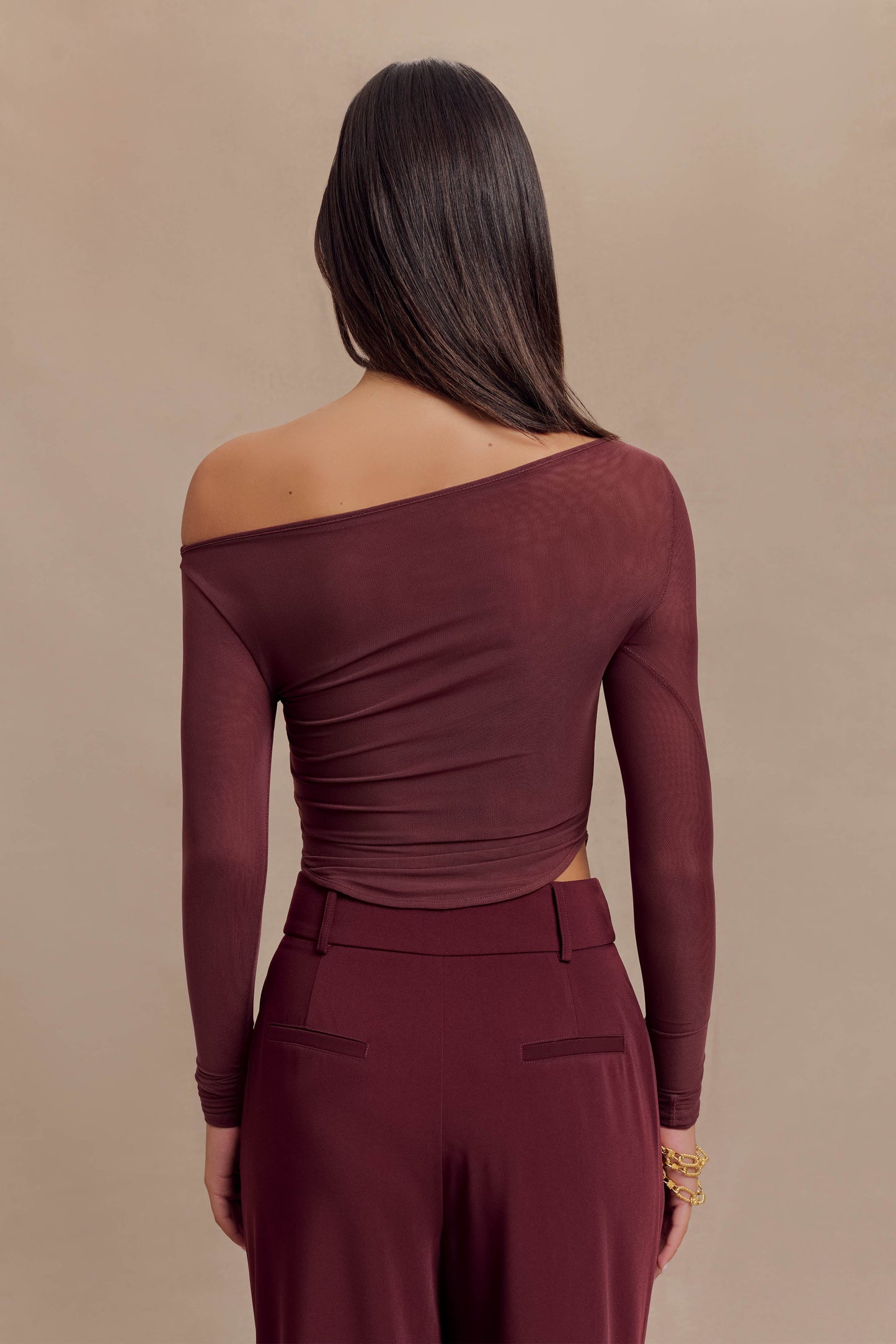 Colette Haut en Maille à Col Rond - Brun-Rouge