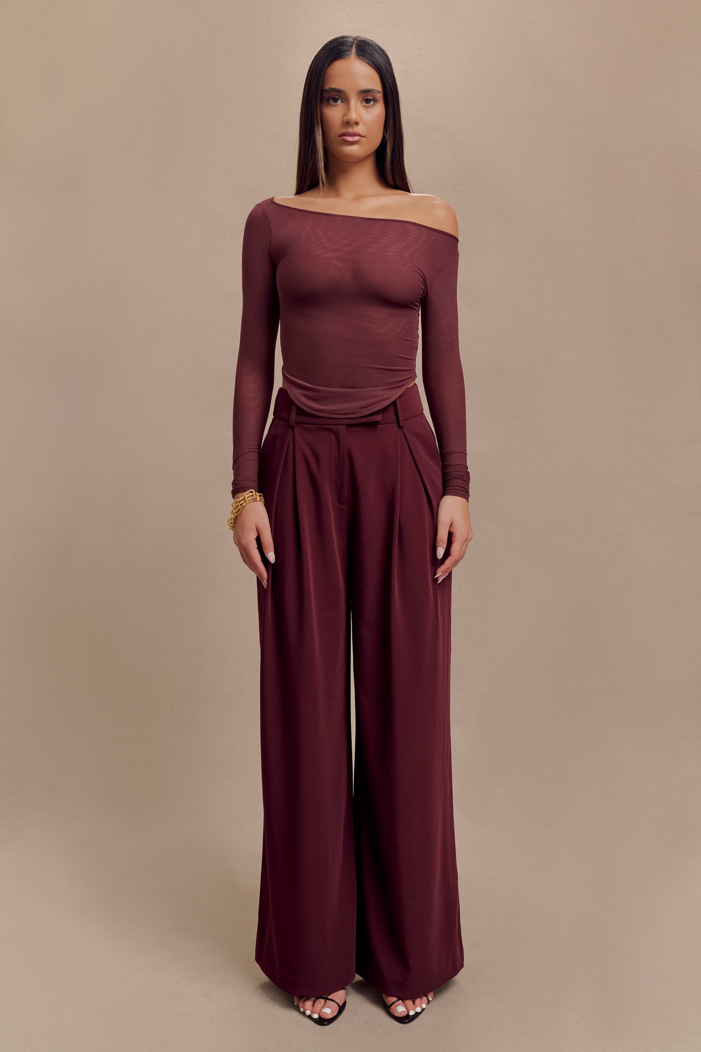 Colette Haut en Maille à Col Rond - Brun-Rouge