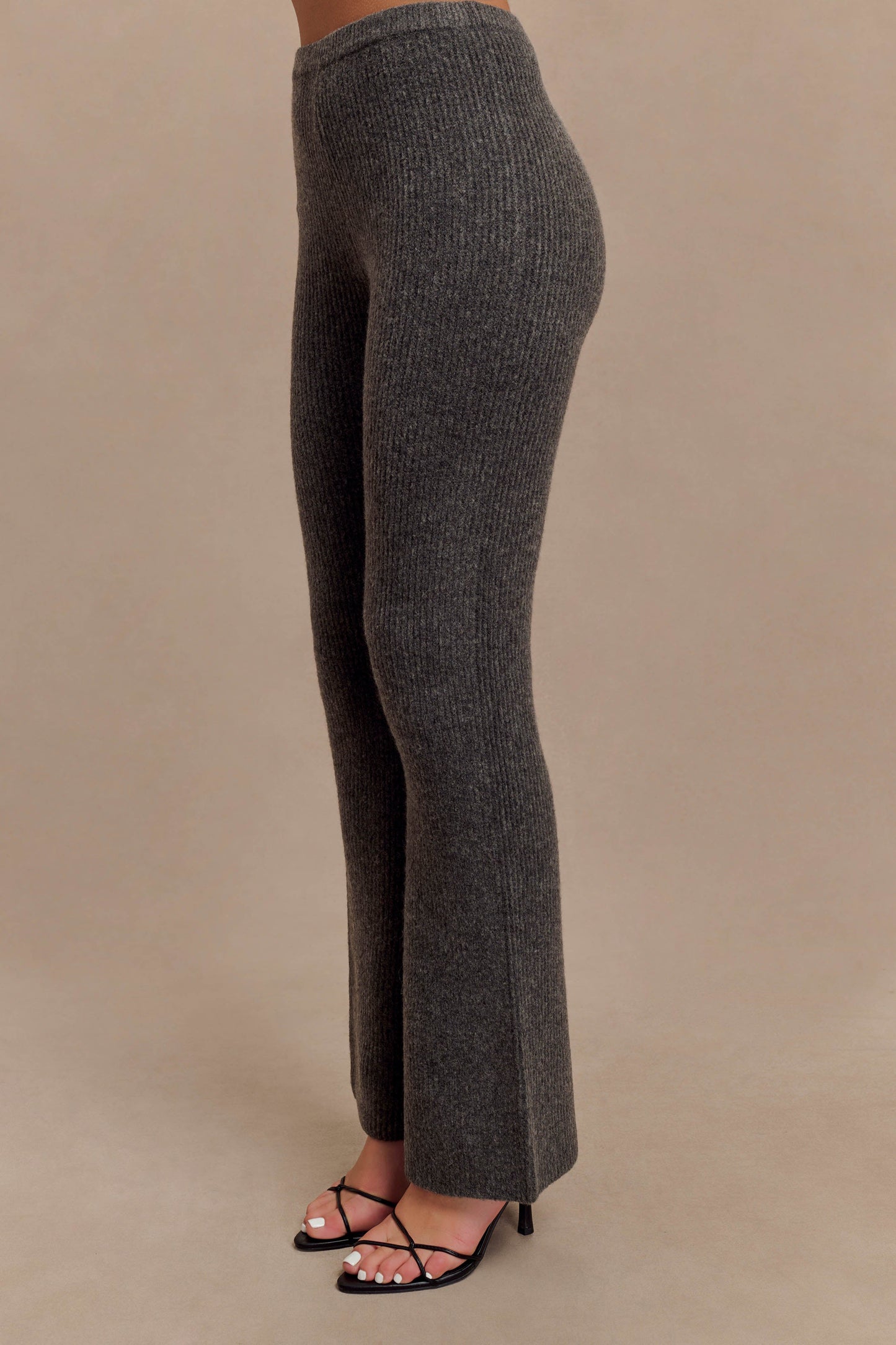 Pantalon en Tricot à Coupe Droite Shyann - Gris Anthracite Mélangé