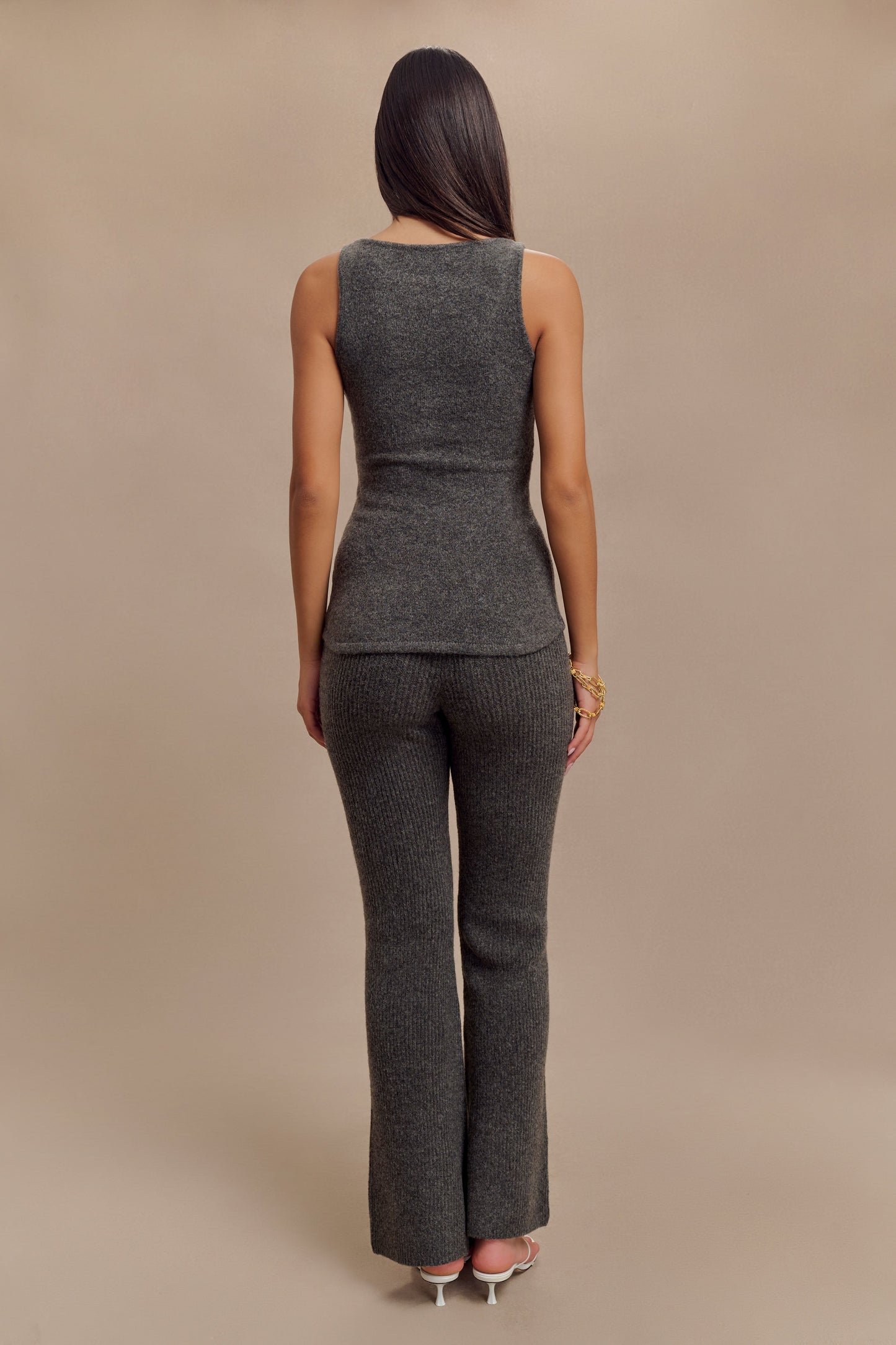 Top en tricot long et sans manches Shyann - Gris anthracite chiné