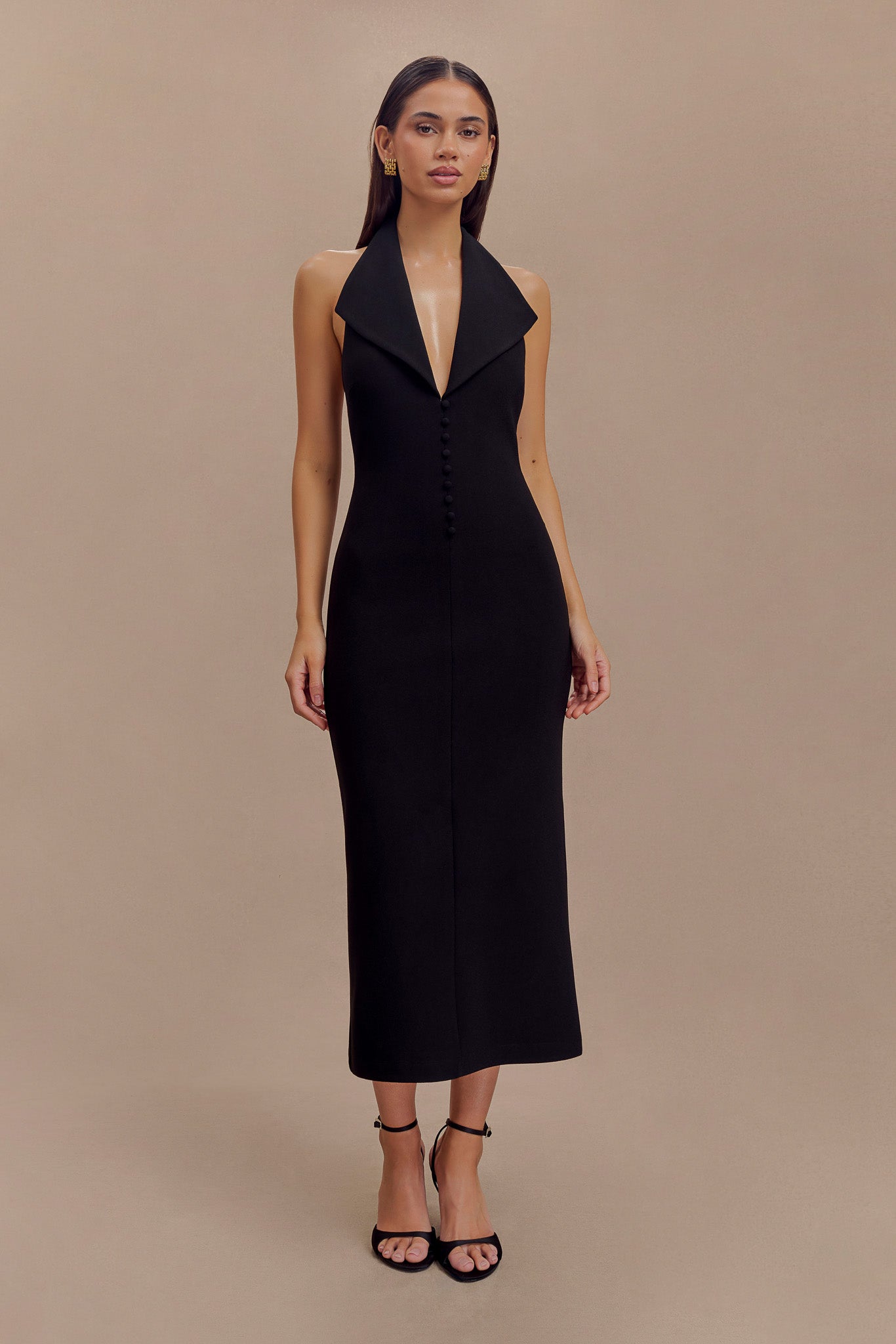 Robe midi en crêpe à col halter Annita - Noir