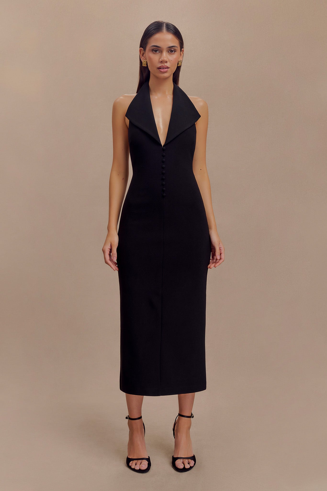 Robe midi en crêpe à col halter Annita - Noir
