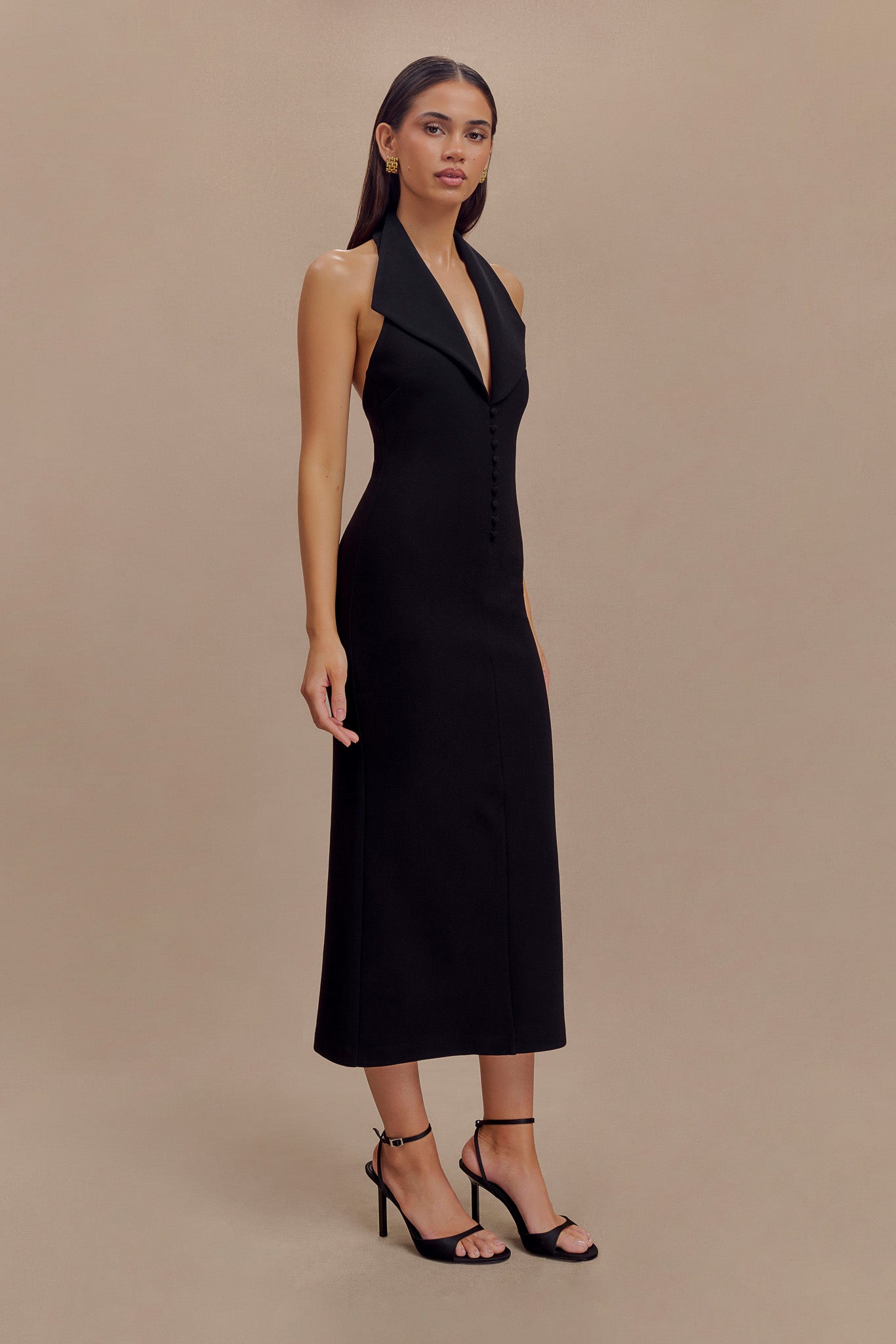 Robe midi en crêpe à col halter Annita - Noir