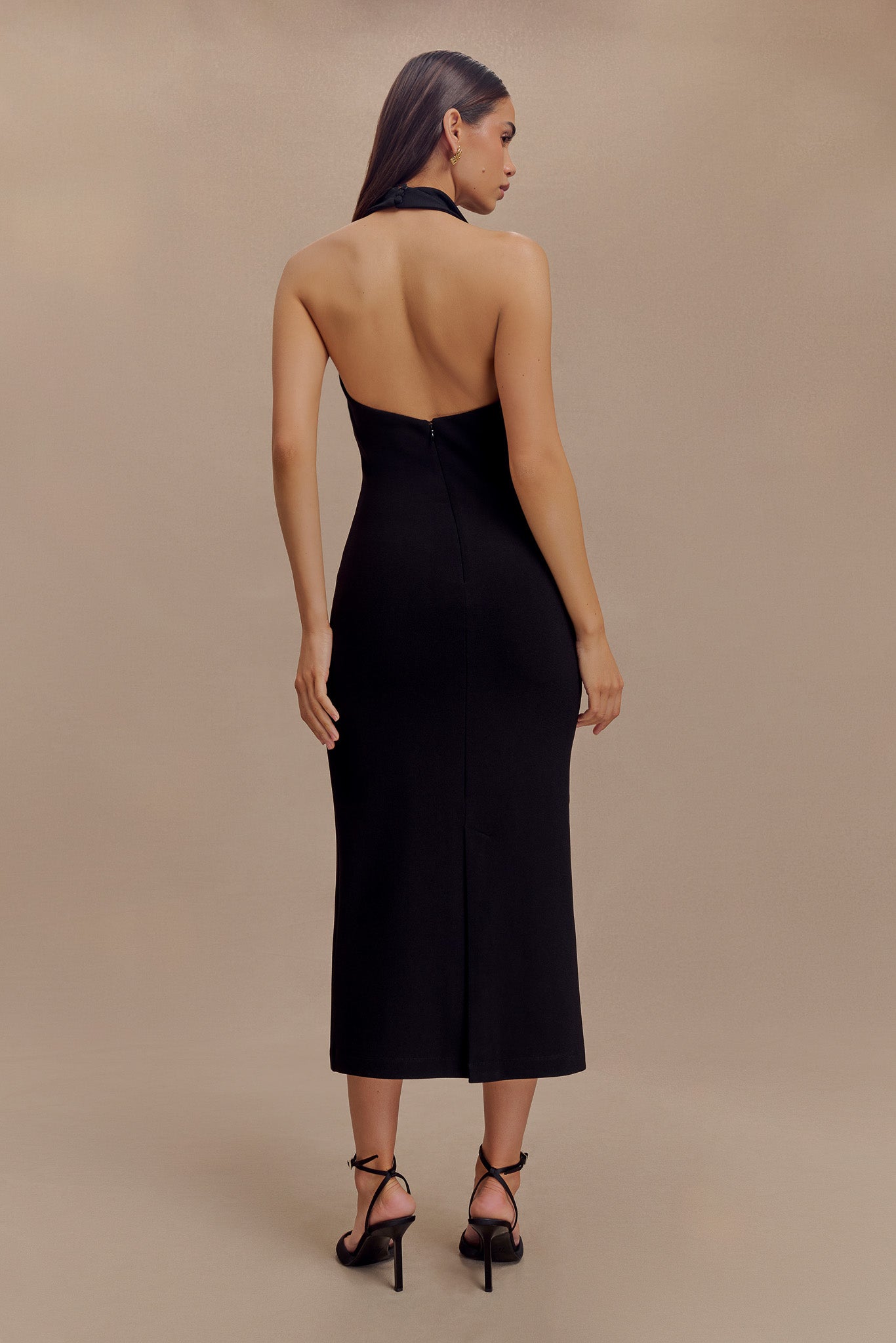 Robe midi en crêpe à col halter Annita - Noir