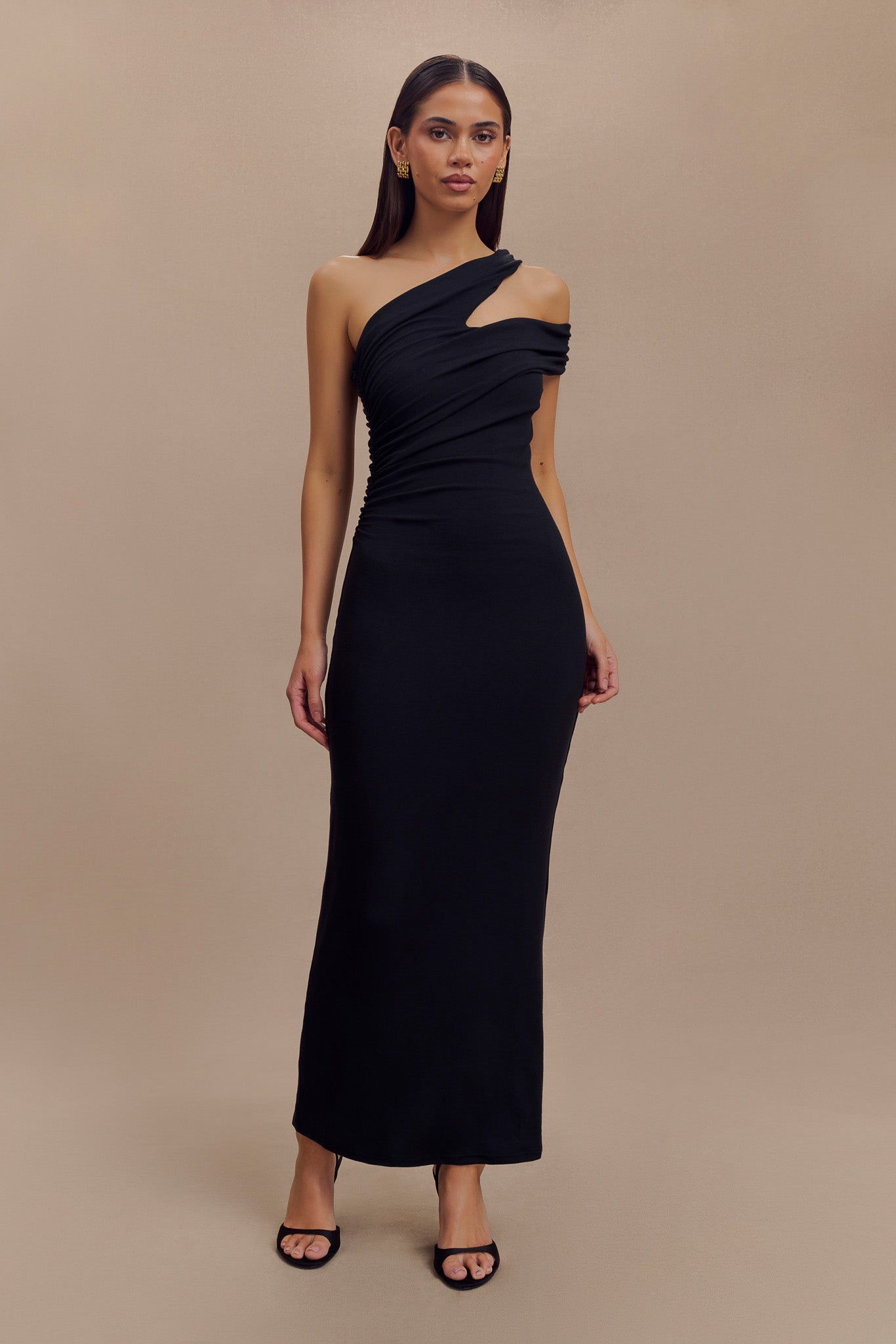Robe midi en modal à une épaule dénudée Anastasia - Noir