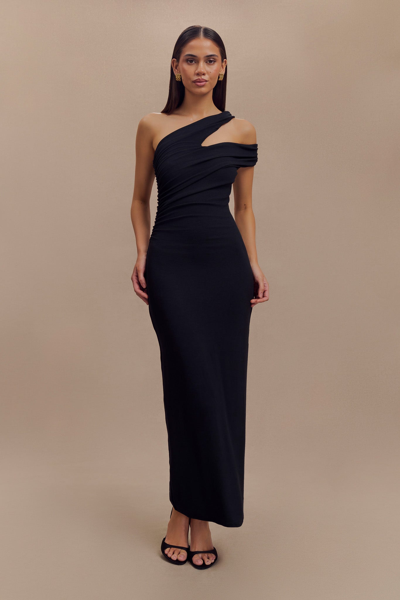 Robe midi en modal à une épaule dénudée Anastasia - Noir