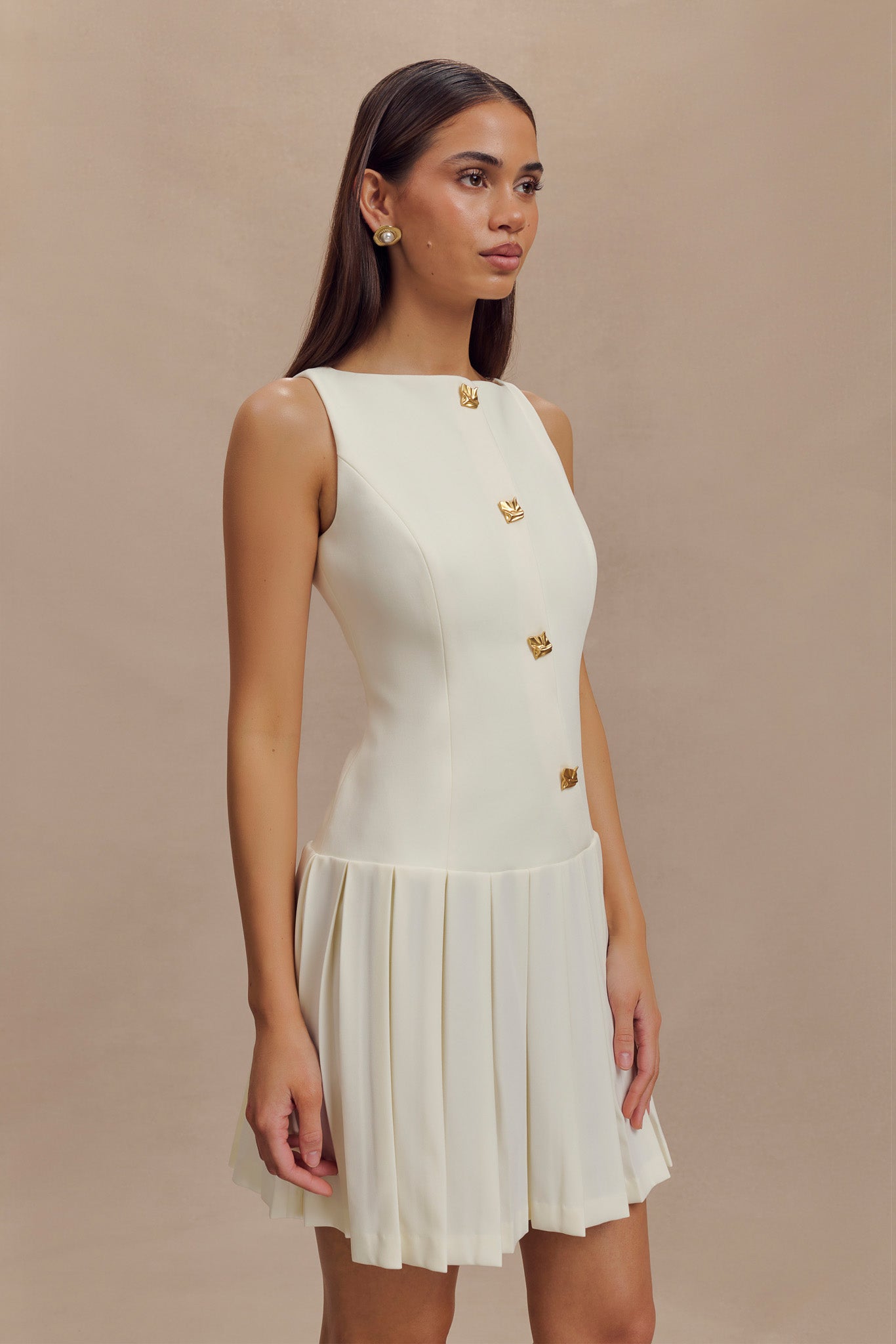 Robe mini plissée sans manches Mackenzie - Ivoire