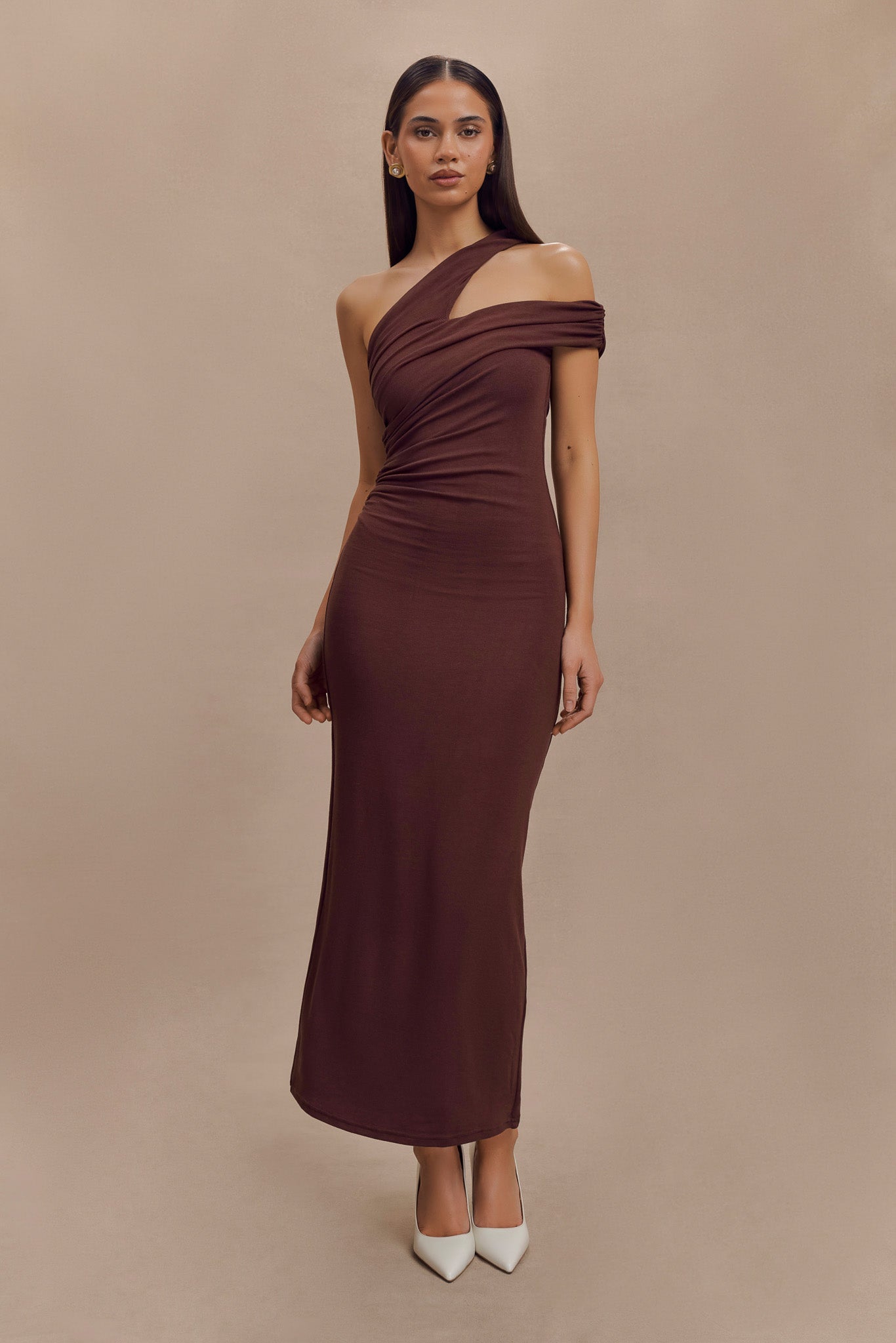 Robe midi en modal à une épaule Anastasia - Brun-rouge