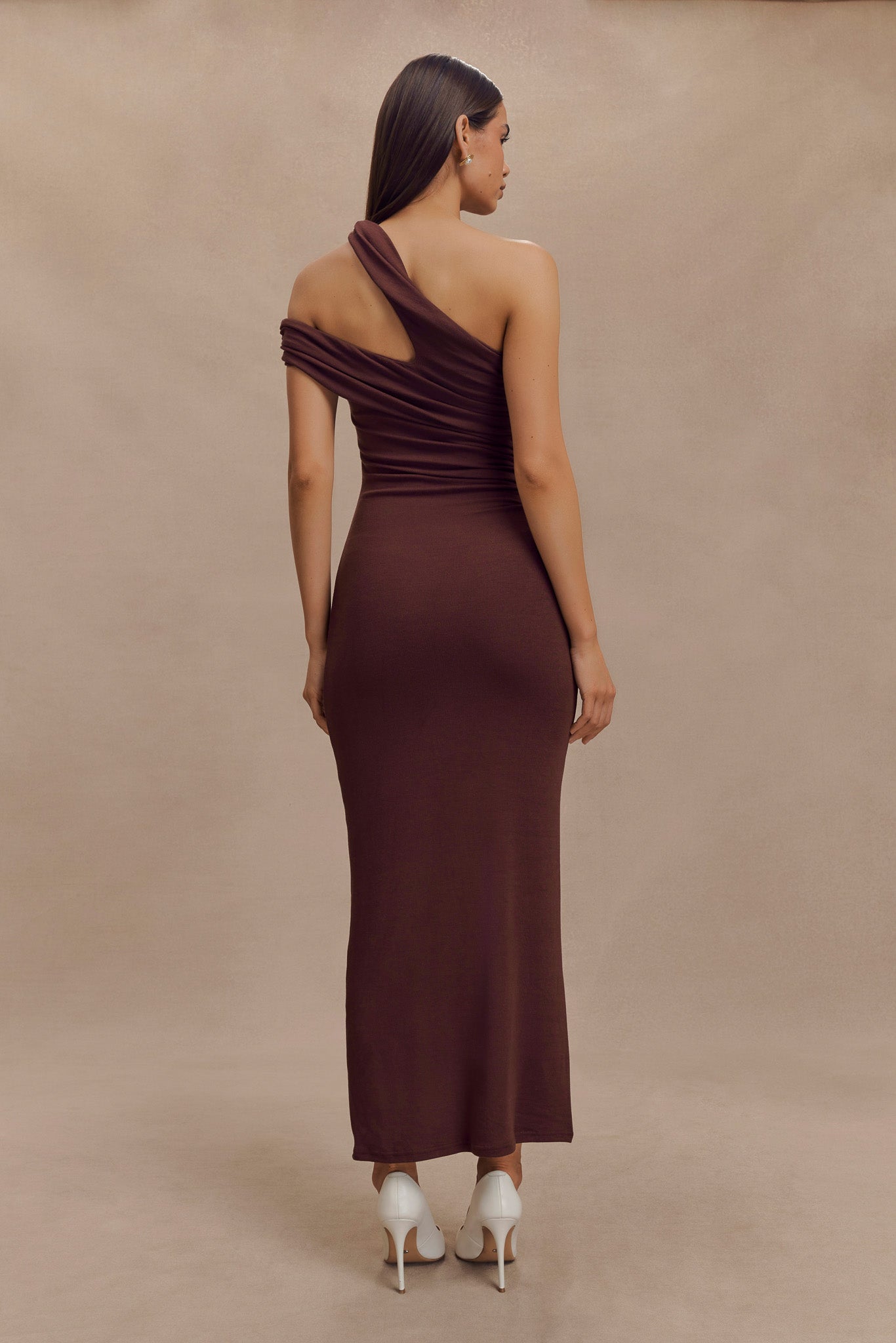 Robe midi en modal à une épaule Anastasia - Brun-rouge