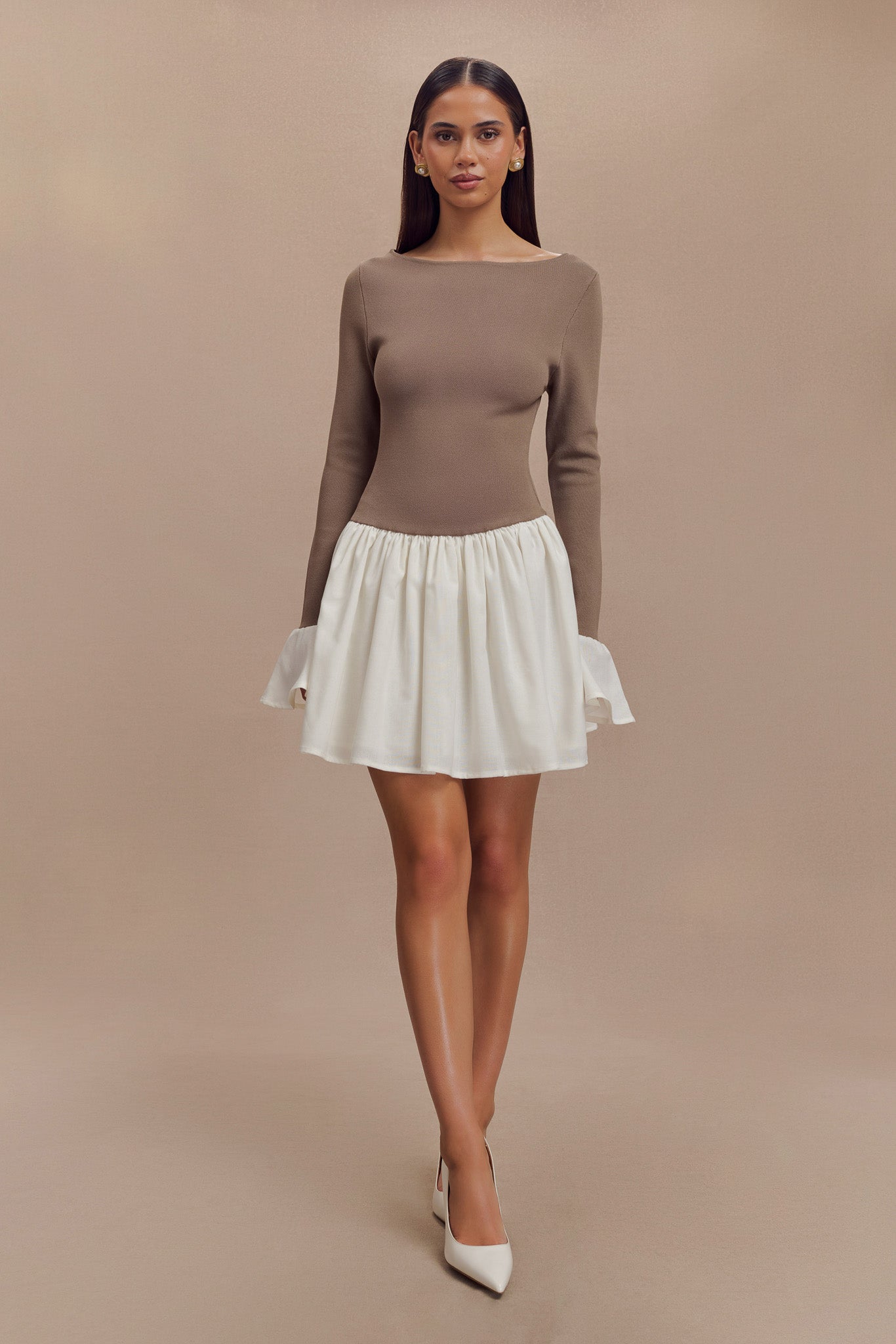 Mini-robe en lin et tricot Sansa - Gris fumé et ivoire